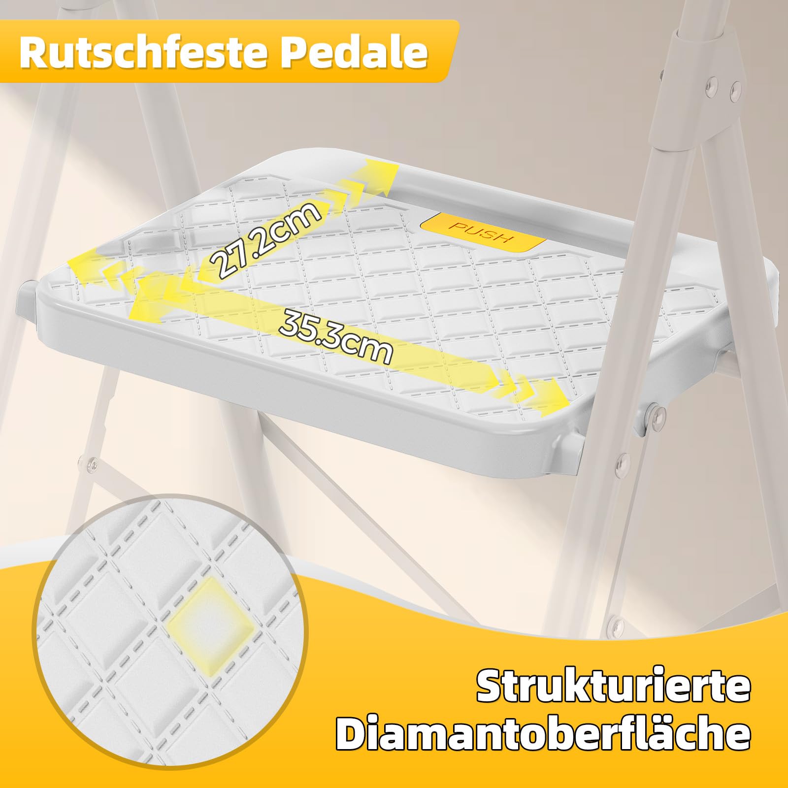 KINGRACK Trittleiter 4 Stufen Klappbar, Leiter mit Sicherheitsschloss | Haushaltsleiter Klapptritt mit Anti-Rutsch-Pedal, Bequemer Handlauf, Tragbarer Tritthocker für Küche Büro Terrasse, Grau