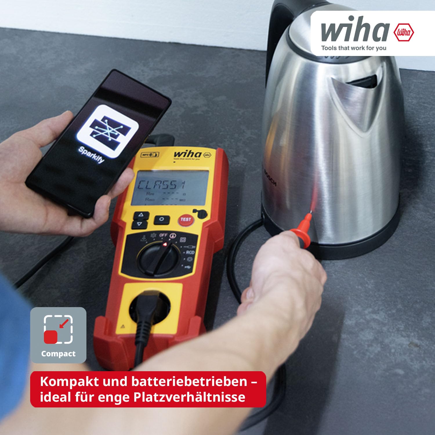 Wiha Gerätetester Set PAT one – Messgerät für Geräteprüfung DIN VDE 0701/0702 mit KI-Bilderkennung NFC-Dokumentation, Auto-Test FI/RCD-Prüfung, Koffer