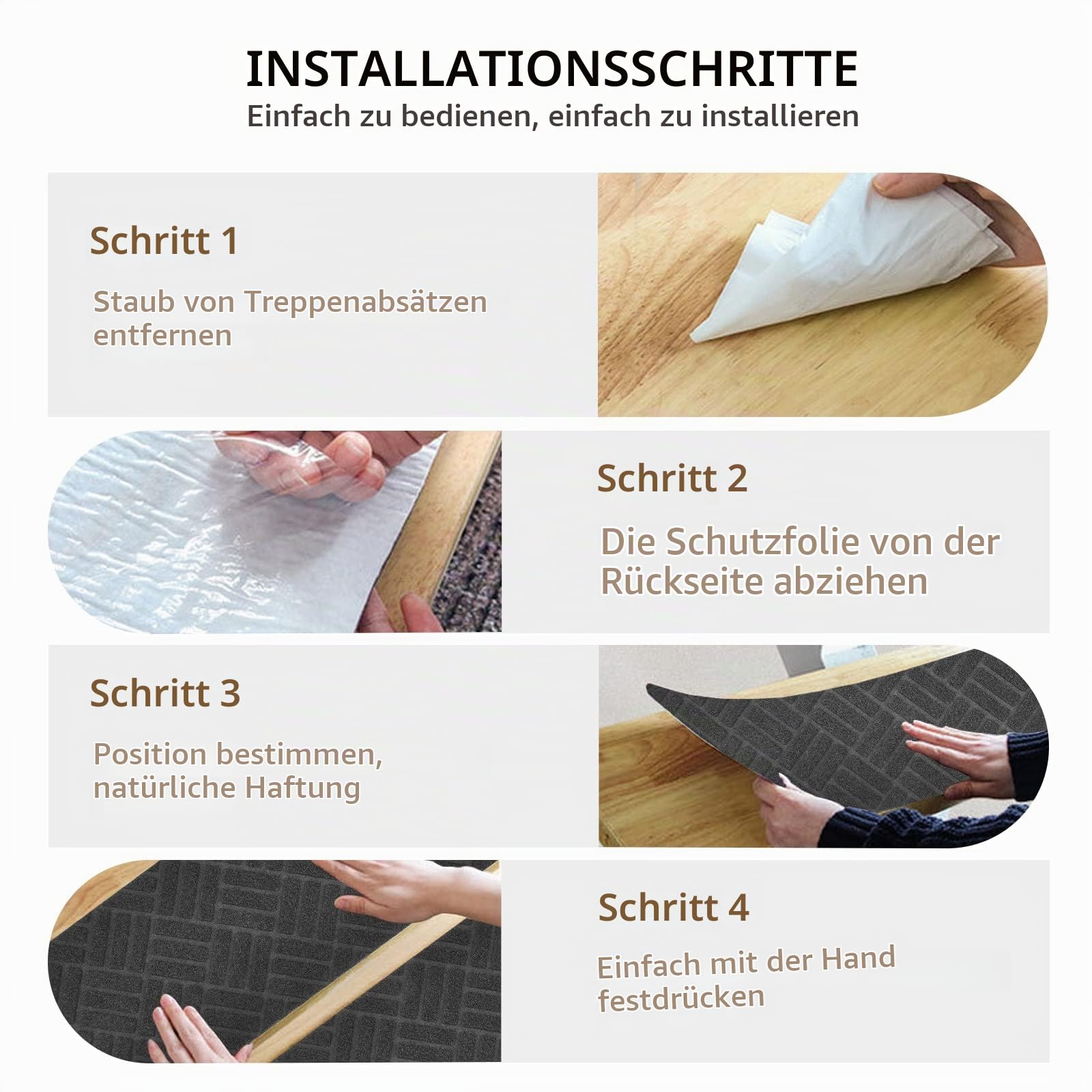 Stufenmatten Selbstklebend 76x20 cm Treppenstufen Matten, 15 Stück Rutschschutz Treppenteppich für Holzstufen im Innenbereich, Stufenteppich Teppich-Treppenstufen für Kinder Ältere Haustiere, Grau(02)