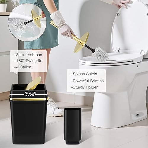 Miniatura 5 de Juego de accesorios de baño de 9 piezas, juego de baño negro con bote de basura de gran capacidad de 4 galones, juego de accesorios de baño