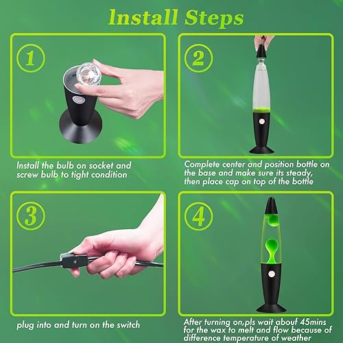 Miniatura 7 de Lámpara de movimiento líquido de magma verde con base negra, lámparas de estado de ánimo para adultos, niños y niños como luz nocturna, lámparas con