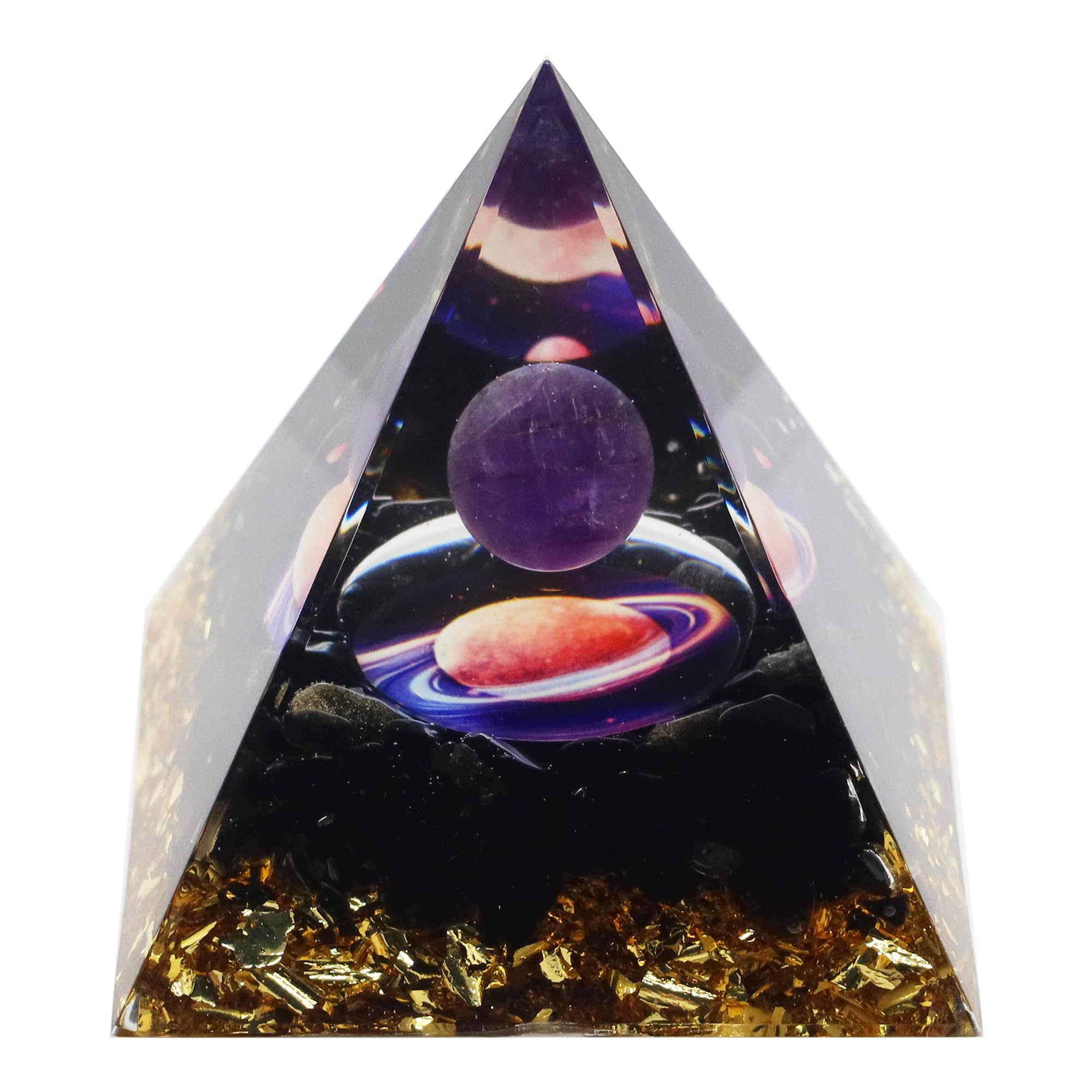 Nature Pulito Orgone Pyramid, Mysterious Amethyst Planet & Black Obsidian, Healing Crystals Orgonite Pyramids for Meditation Positive Energy Protection Chakra Balancing Relaxation and Rejuvenation