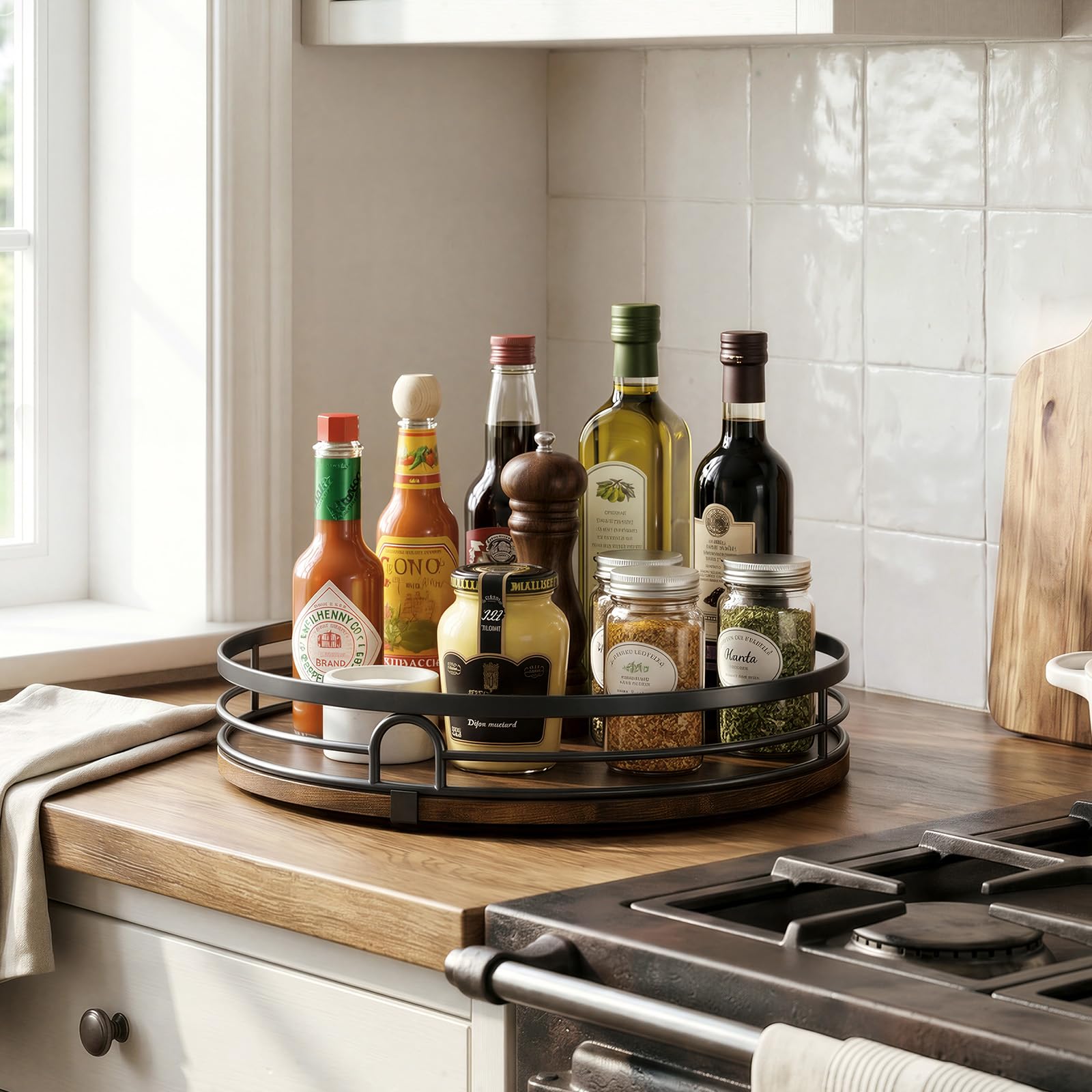 Lazy Susan Drehteller-Organizer für Tischplatte, rund, Holz, für Schrank, Arbeitsplatte, Speisekammer, Gewürze, Küche, Badezimmer, Waschtisch, Kaffee, Heimdekoration, 2 Stück