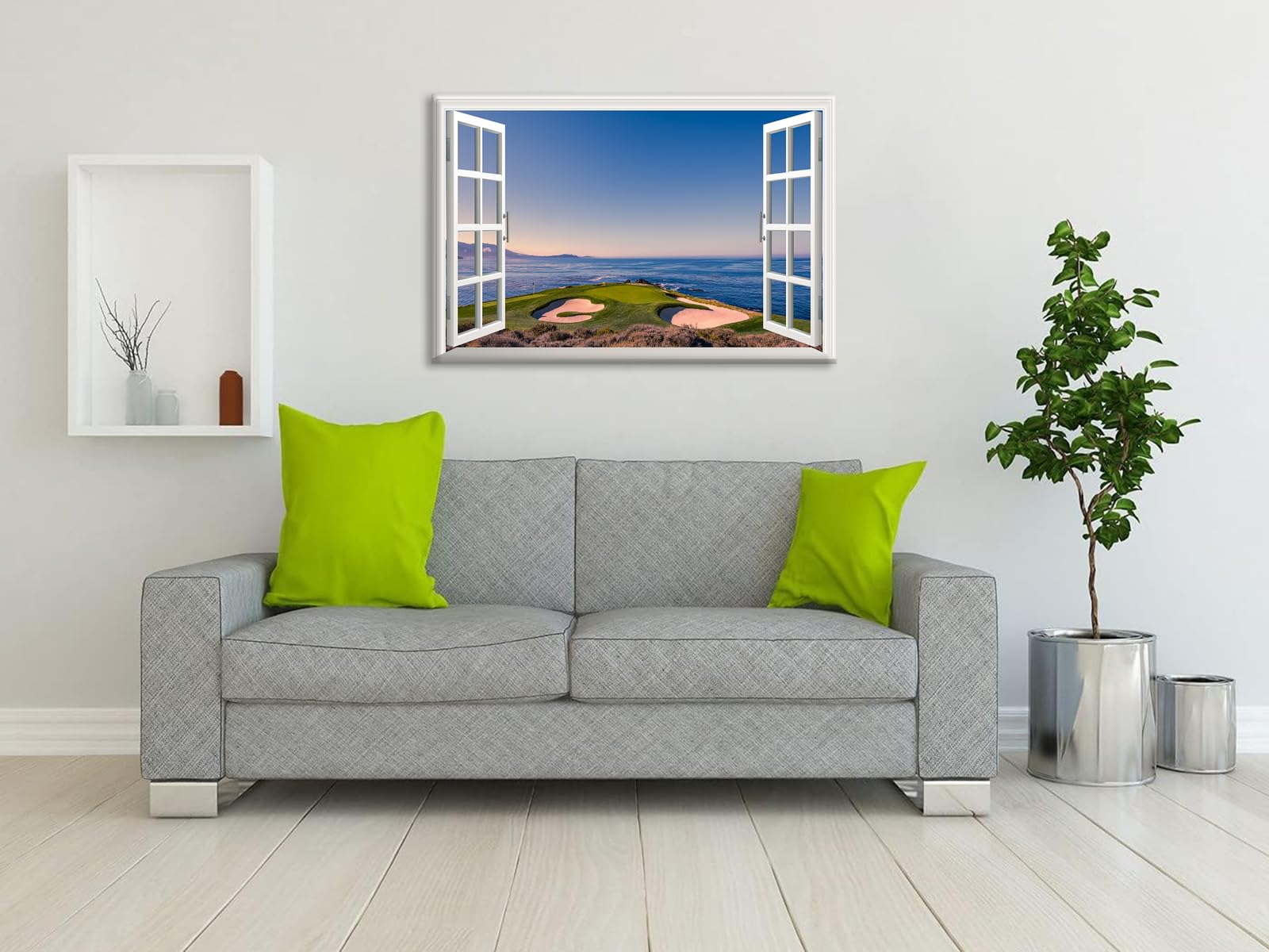 Amazon.co.jp: 窓枠風 海の絵 アートパネル モダン ゴルフ場 写真 海