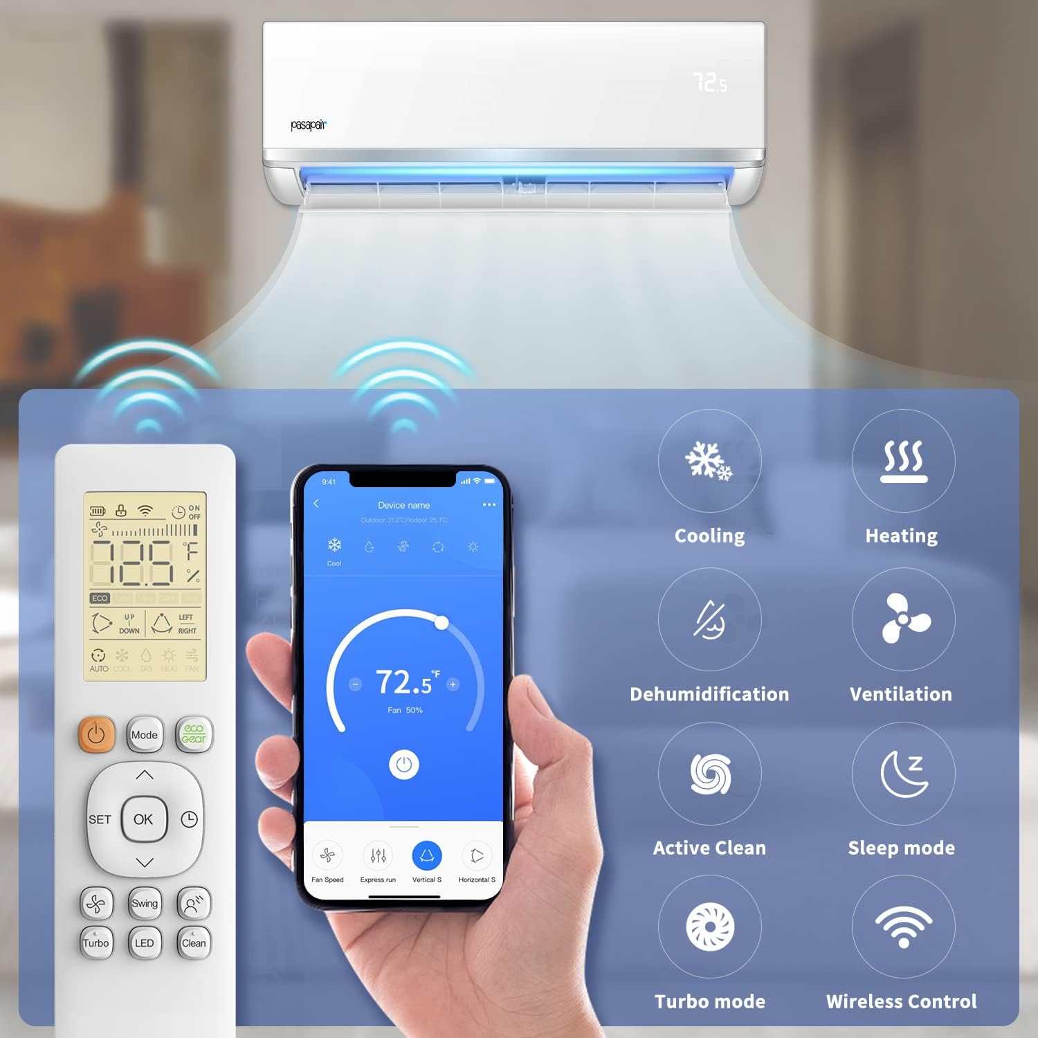 Buy pasapair 12,000 BTU WiFi Mini Split AC/Heating System 20 SEER
