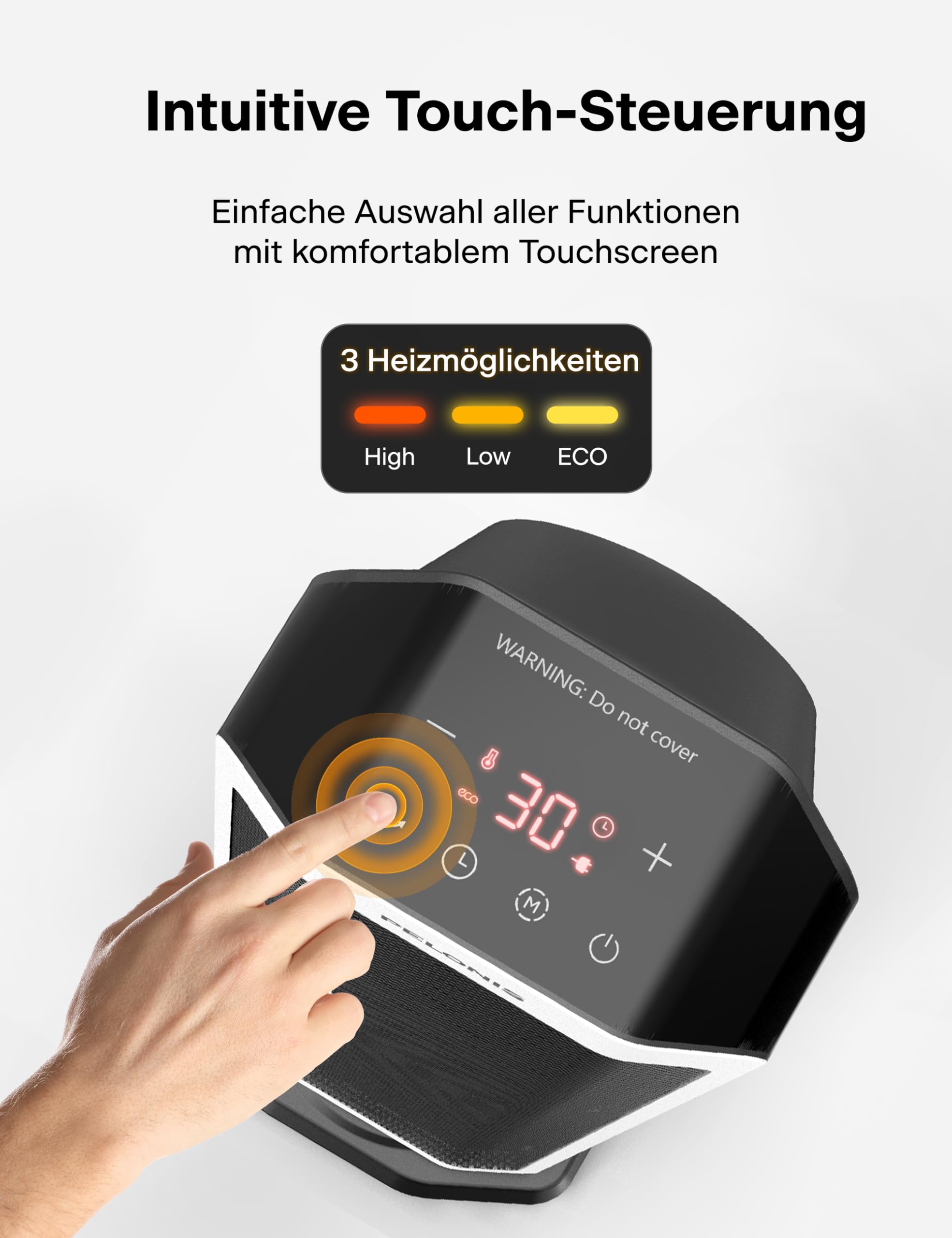 PELONIS Elektryczny termowentylator 2000 W z pilotem zdalnego sterowania, szybkie ogrzewanie 3S i tryb ECO, oscylacja 75°, regulowany termostat (5-35°C), timer 8 h, ciche ogrzewanie ceramiczne do