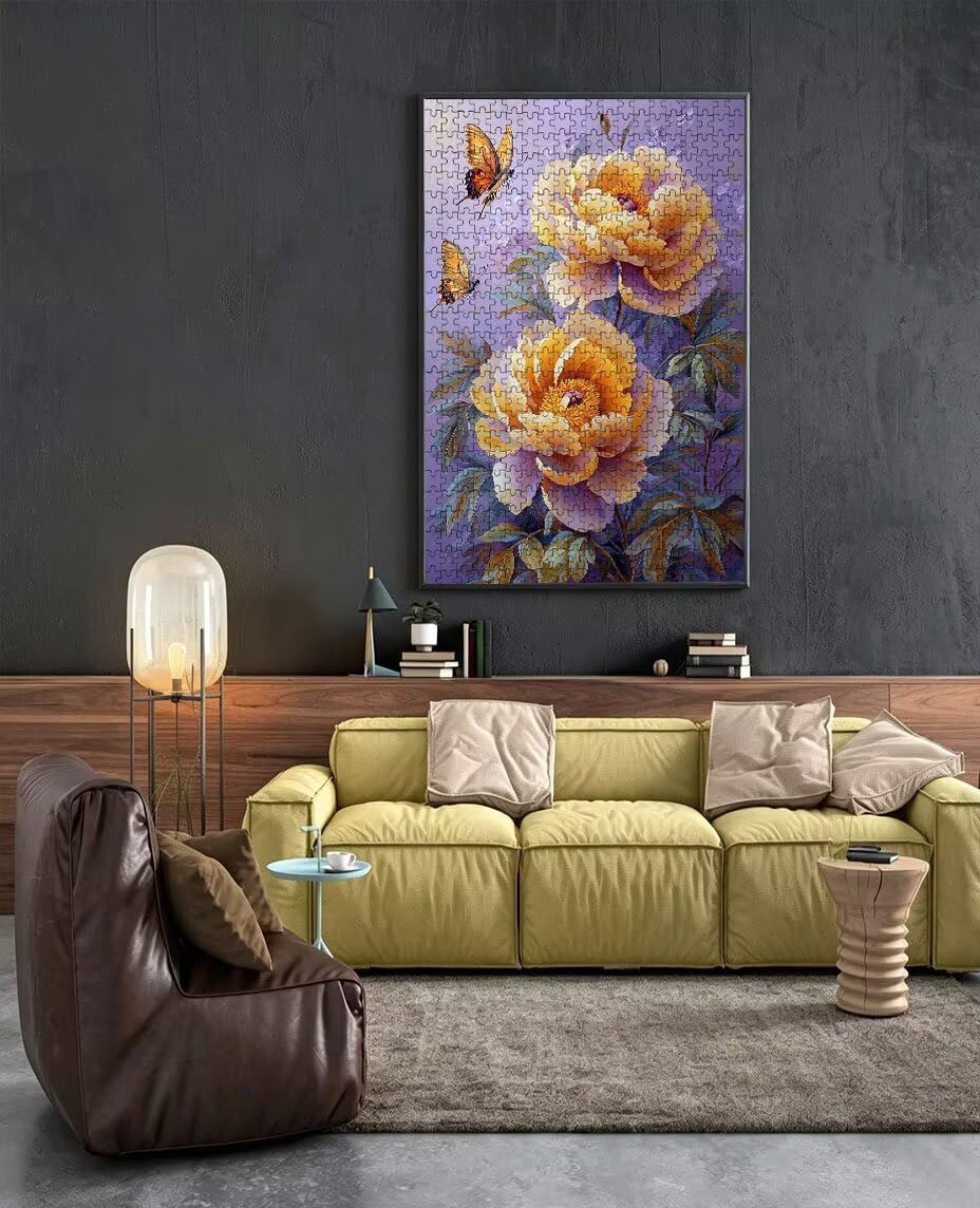 Puzzle 2000 elementów, żółte kwiaty motyle puzzle dla dorosłych 2000, klasyczne puzzle, edukacyjne puzzle, niemożliwe wyzwanie, gra zręcznościowa dla całej rodziny, dekoracja ścian BXHZW4472
