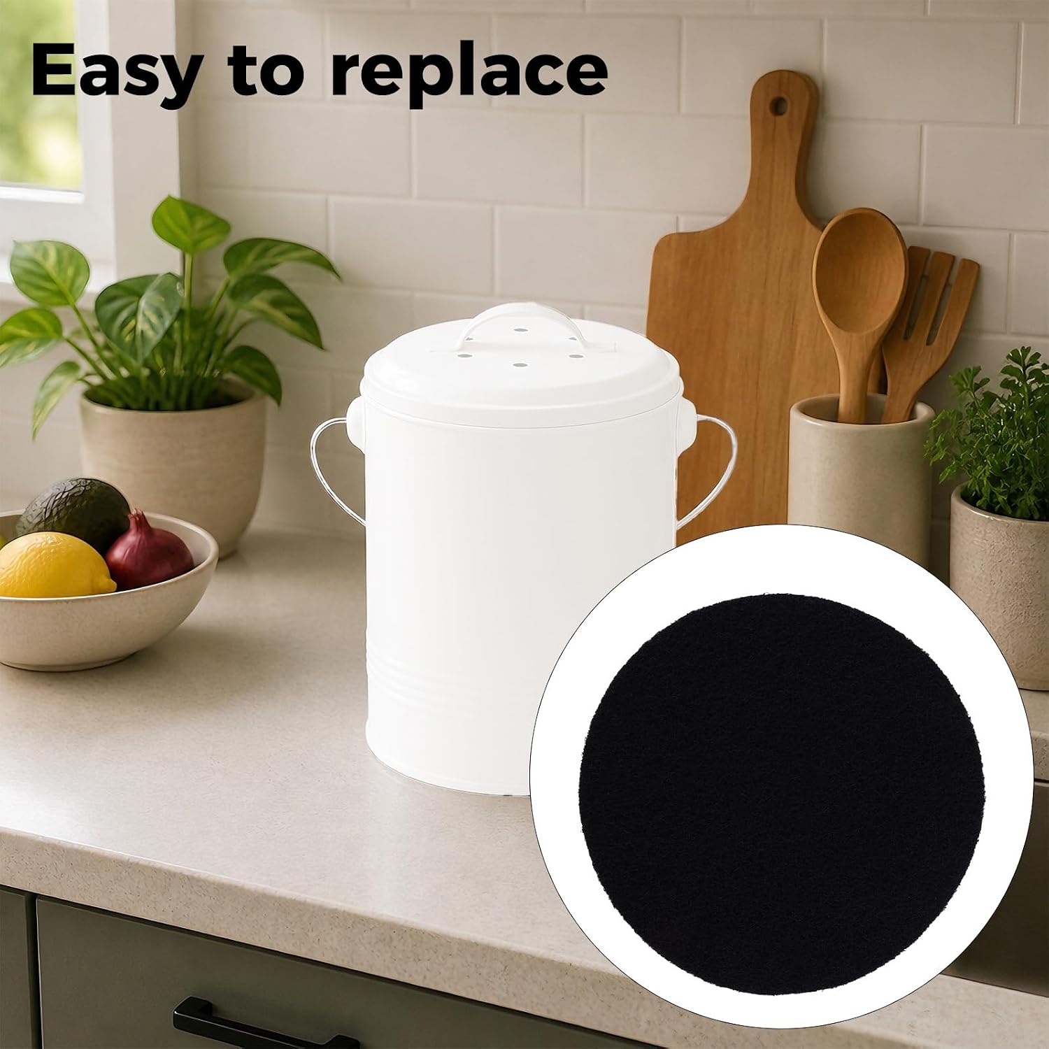 Penitue 10pcs Compost Bin Charcoal Filters, 14cm/5.51in Round Activated Carbon Fiber Replacement Air Filter for Kitchen Countertop Compost Bucket