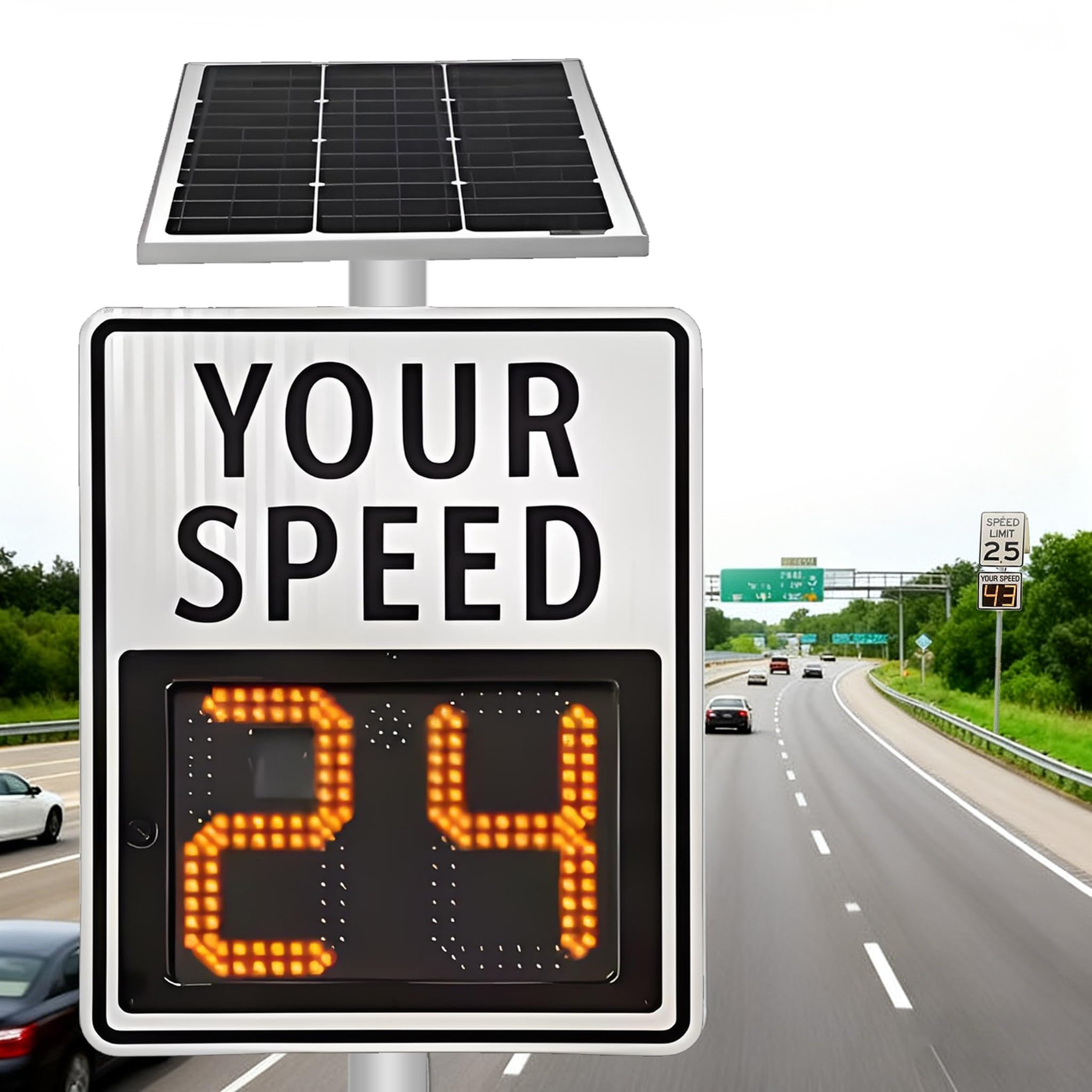 Señal de visualización de velocidad de radar, indicador de límite de velocidad intermitente, señal de retroalimentación LED alimentada por energía solar para uso en carretera y vecindario, 24 x 35