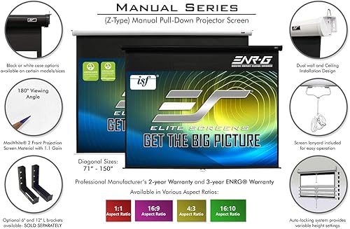 Miniatura 3 de Elite Screens Serie manual, 135 pulgadas 169, pantalla de proyector manual desplegable con bloqueo automático, M135XWH2 y pantalla de proyector
