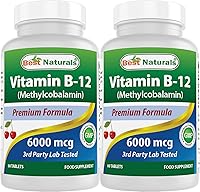 Vista 1 de Best Naturals Vitamina B-12 como metilcobalamina (metil B12), 6000 mcg 60 comprimidos sublinguales (60 unidades (paquete de 2))