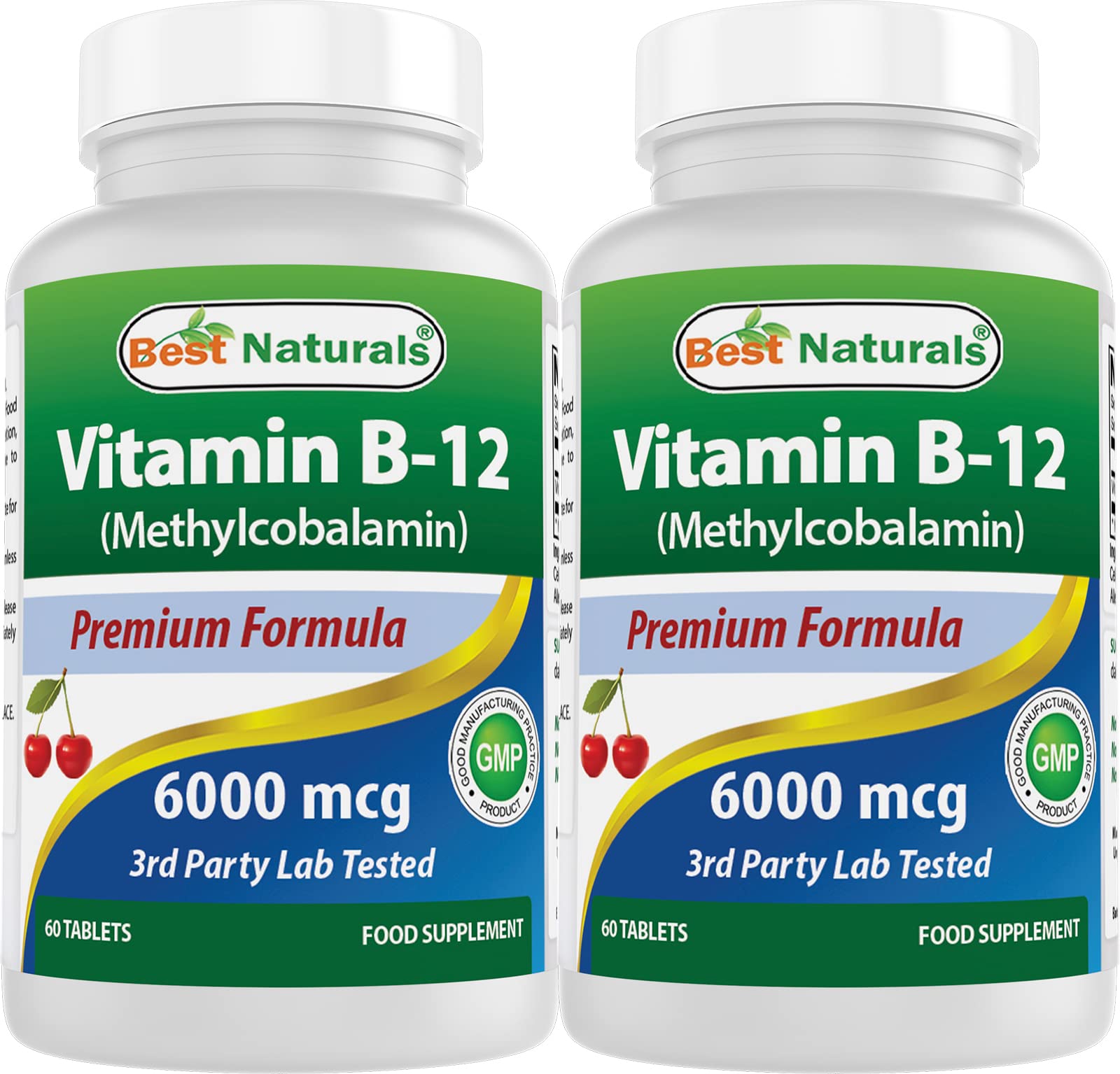 Best Naturals Vitamin B-12 as Methylcobalamin (Methyl B12), 6000 mcg 60 Sublingual Tablets (60 Count (Pack of 2)) Cherry 60 Count (Pack of 2)