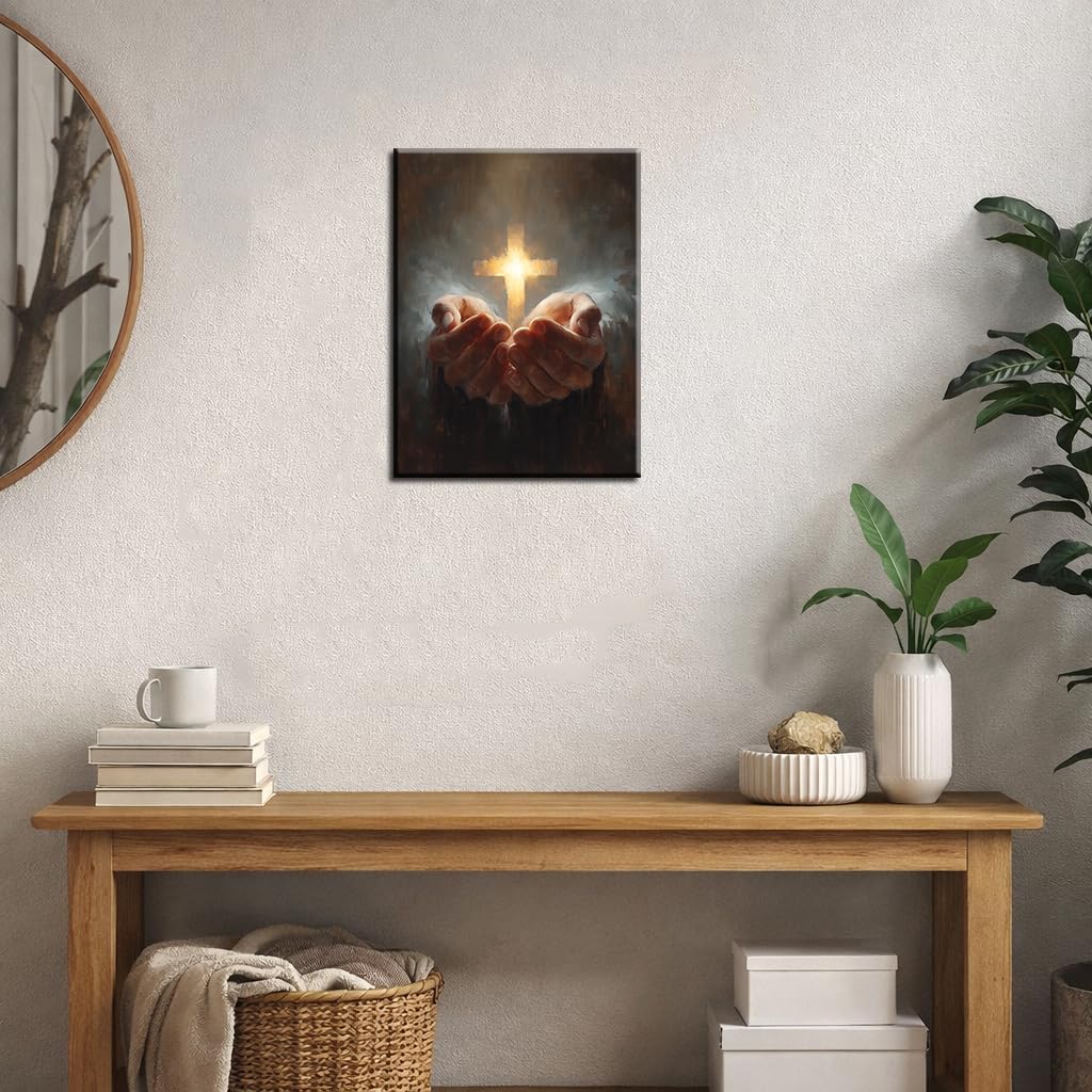 ARNLRDYA Jesus Wall Art Canvas Set of 3, Christian Wall Decor, Jesus Carrying the Cross and Empty Tomb, Christian Canvas Artwork for Living Room, Church, Prayer Room, Ready to Hang (12x16 Inch)