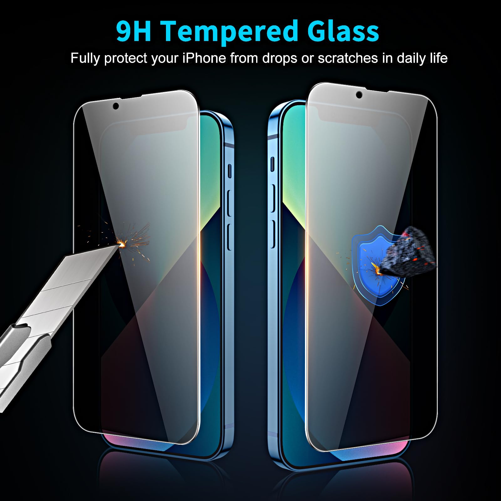 QUESPLE 2 Pezzi Privacy Pellicola Protettiva per iPhone 13/13 Pro 6,1", (Vetro Privacy) Anti Spy in Vetro Temperato con Strumenti di Installazione, Durezza 9H, Ultra Resistente