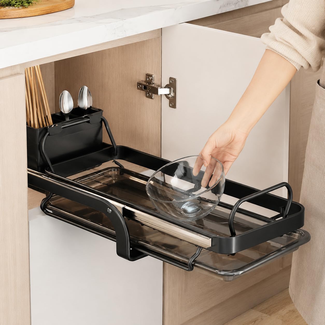 Escurridor Platos Extraíble Gabine, Negro Doble Capa, 38cm Fondo