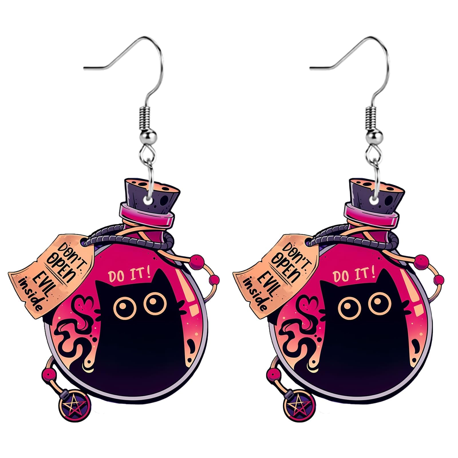 manthan Cat Earrings, Pink Cat Bottle Earrings Pair, Quirky Bohemian Style Accessories, Fun Fashion Statement for Young Women, Cat Lover Gift Occasions, Outfit Enhancement-picture-14