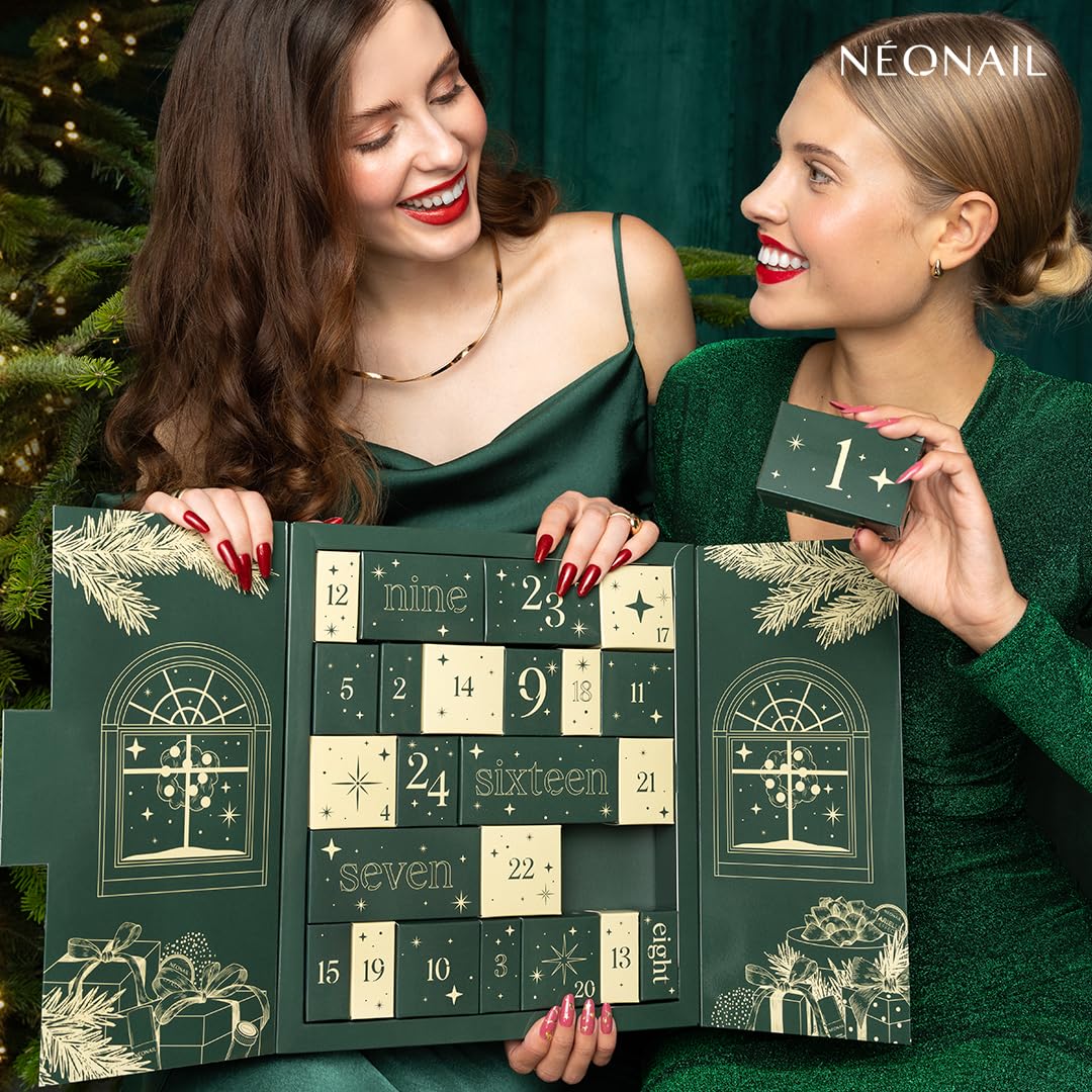 NÉONAIL Zestaw świąteczny - Beauty Feels Like Home - Kalendarz Adwentowy 2025 - Lakiery Hybrydowe, Bazy, Topy, Pyłki, Folie Transferowe, Akcesoria - Manicure - 24 Niespodzianki
