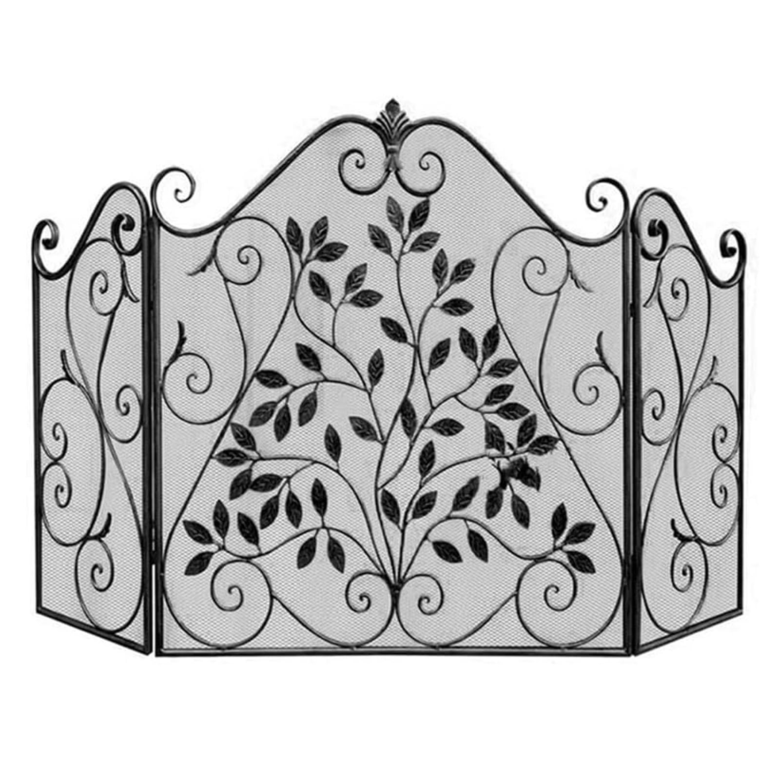 Pare-étincelles pliable maille de fer protection cheminée écran feu motif feuille