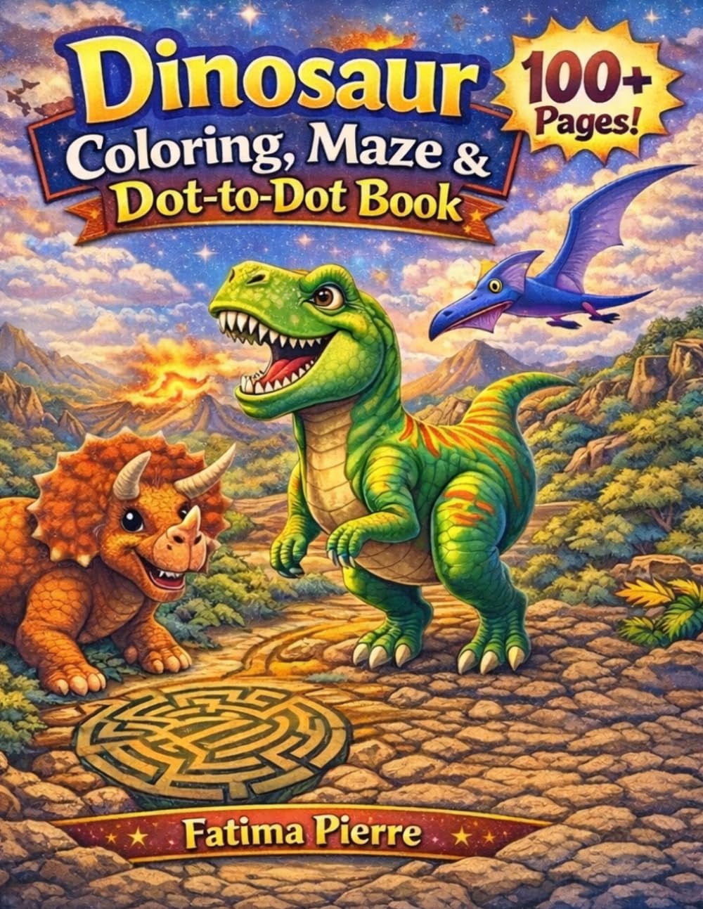 Dinosaur activity book: Coloring + tracing + maze