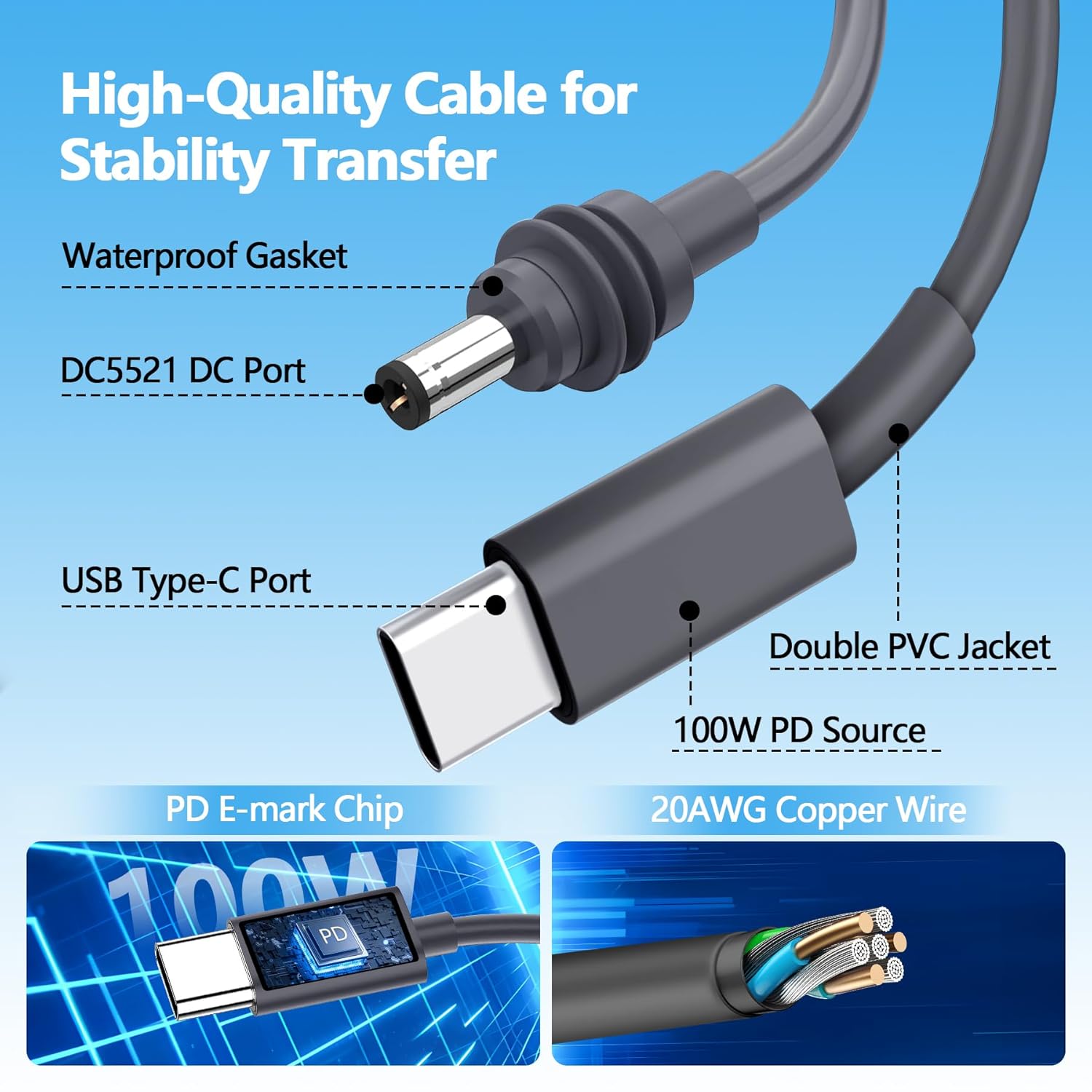 9.83FT/3M Starlink Mini USB-C Cable – High-Speed 100W PD Charging, Waterproof & Durable Starlink Mini Cable, USB-C to DC Replacement Cord for Power Bank & Charger (3M, Gray)