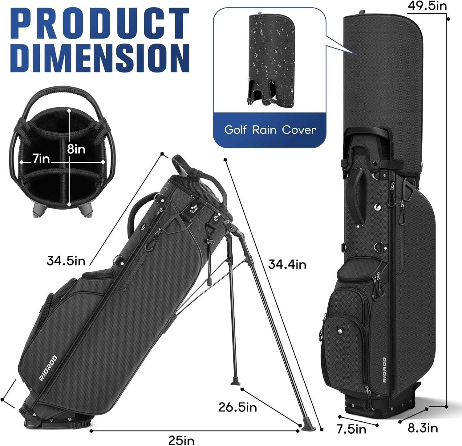 5 Way Golf Stand Bag with Full Length Dividers, Lightweight Golf Bag with Rain Cover, 6 Zippered Pockets & Cooler Bag, Breathable Straps