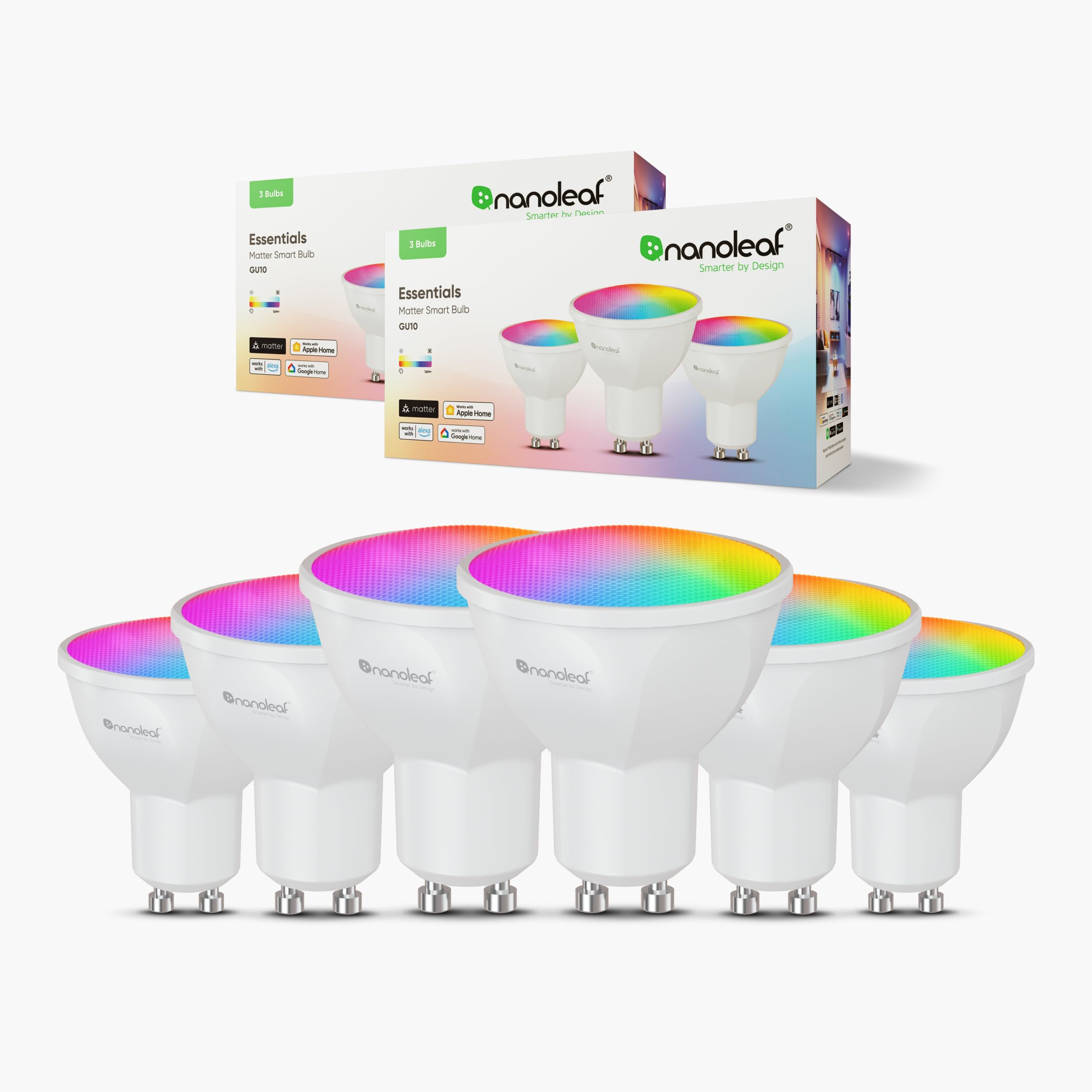 Nanoleaf Nanoleaf Matter Essentials GU10 LED Bulbs, Pack of 6 RGBW Dimmable Smart Bulbs - Matter Over Thread, Bluetooth Colour Changing Light Bulbs, Works with Google Apple, Room Decor & Gaming