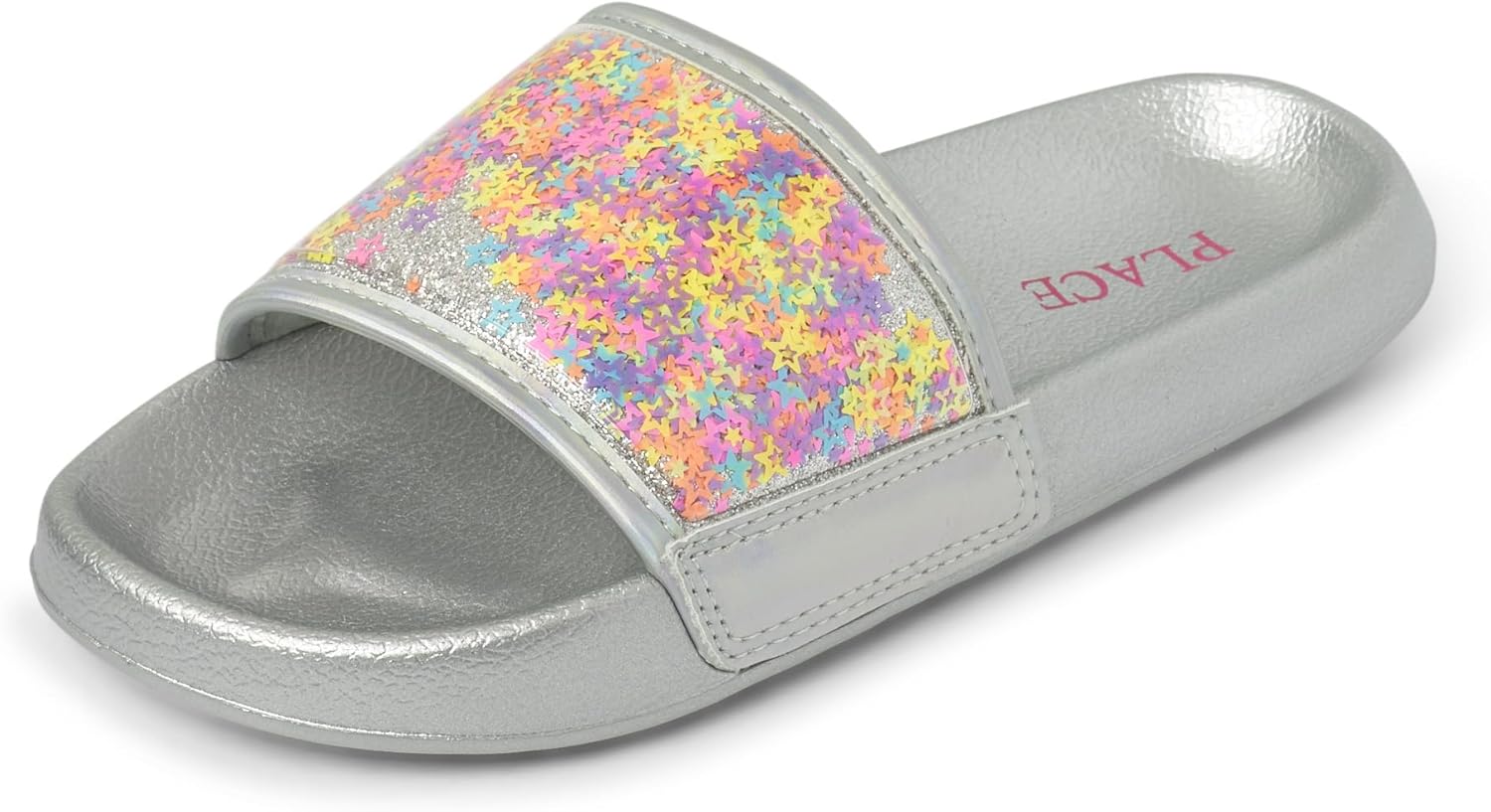 The Children's Place Girls Sporty Slides Sandal, Silver Star Confetti Shaker, 1 Big Kid