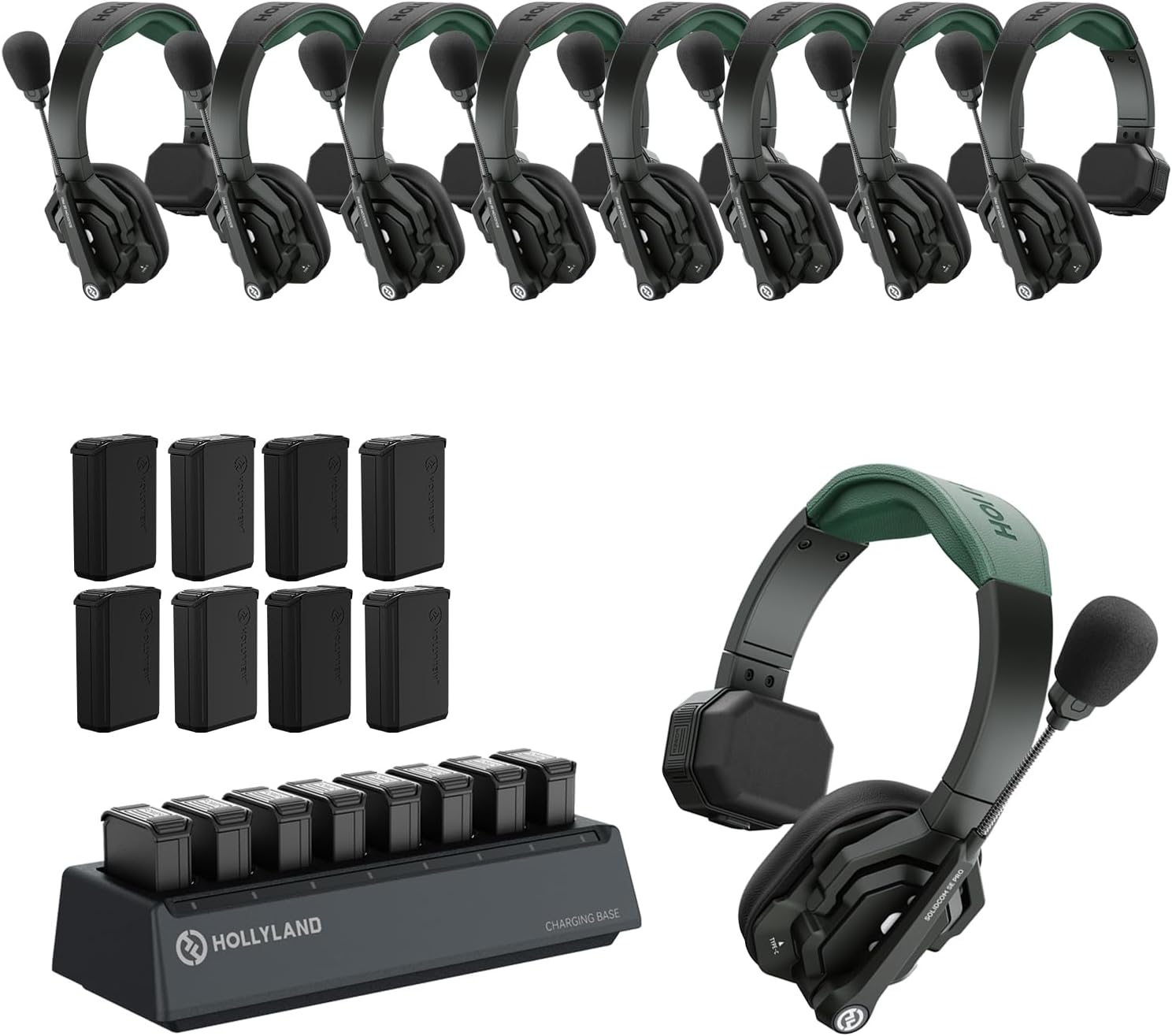 Hollyland Solidcom SE PRO 9-Users ENC Noise Cancellation Wireless Intercom Headset System 1312ft Team Communication with 3.5mm Single Ear Headset for Movie Shoot Live Show (1.9GHz Version)
