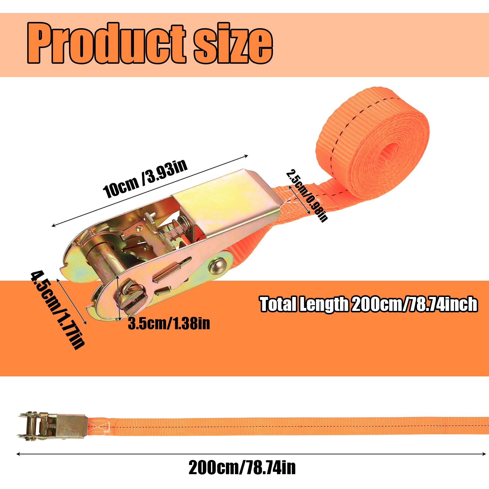 6 sztuk pasów mocujących z grzechotką, 2 m x 25 mm, pasy mocujące z grzechotką, pasy mocujące z grzechotką, pasy mocujące, odporne na warunki atmosferyczne, do bagażnika, motocykla, samochodu, na