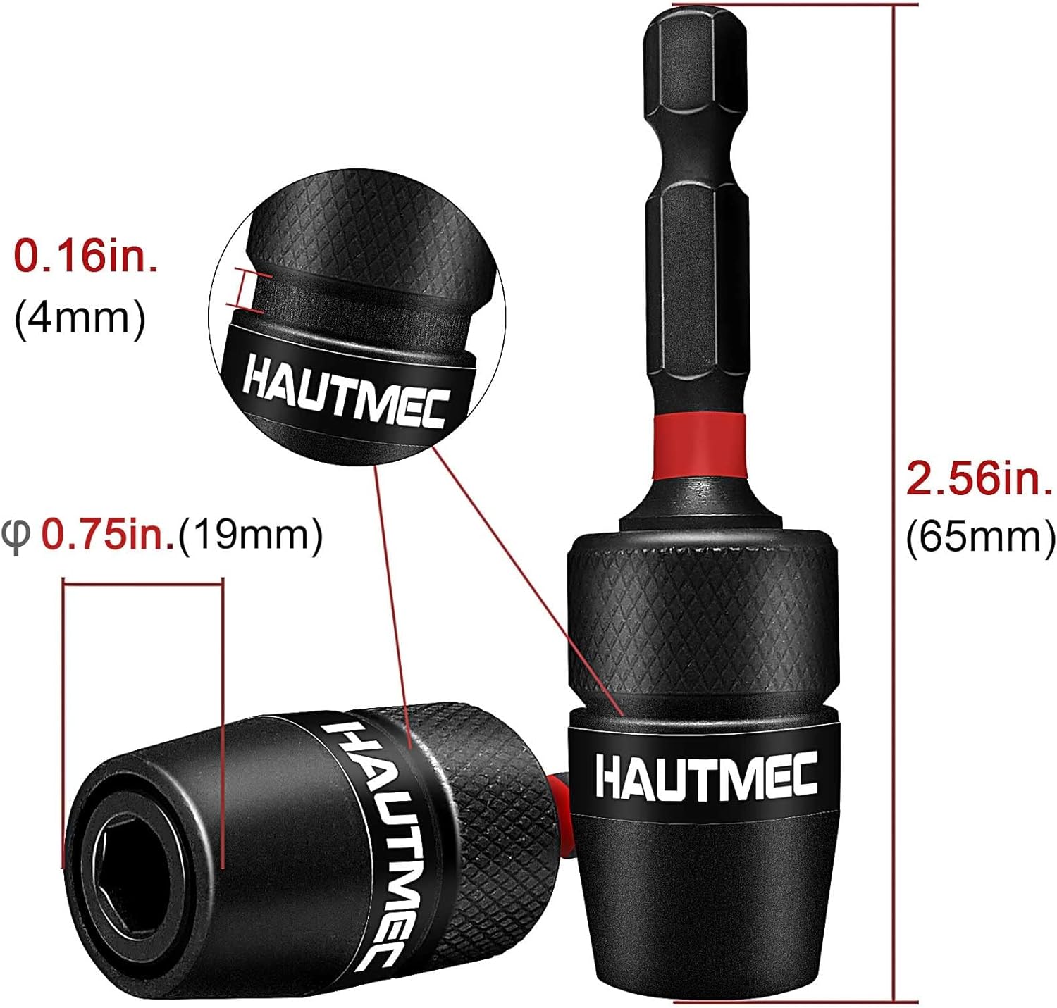 HAUTMEC 2PCS Quick Release Impact Drill Bit Holder, Universal 1/4" Hex Screwdriver Bit Holder Extension, Shock Absorption & Stability, SCM440 Alloy Steel, One-Touch Quick Change – HT0162