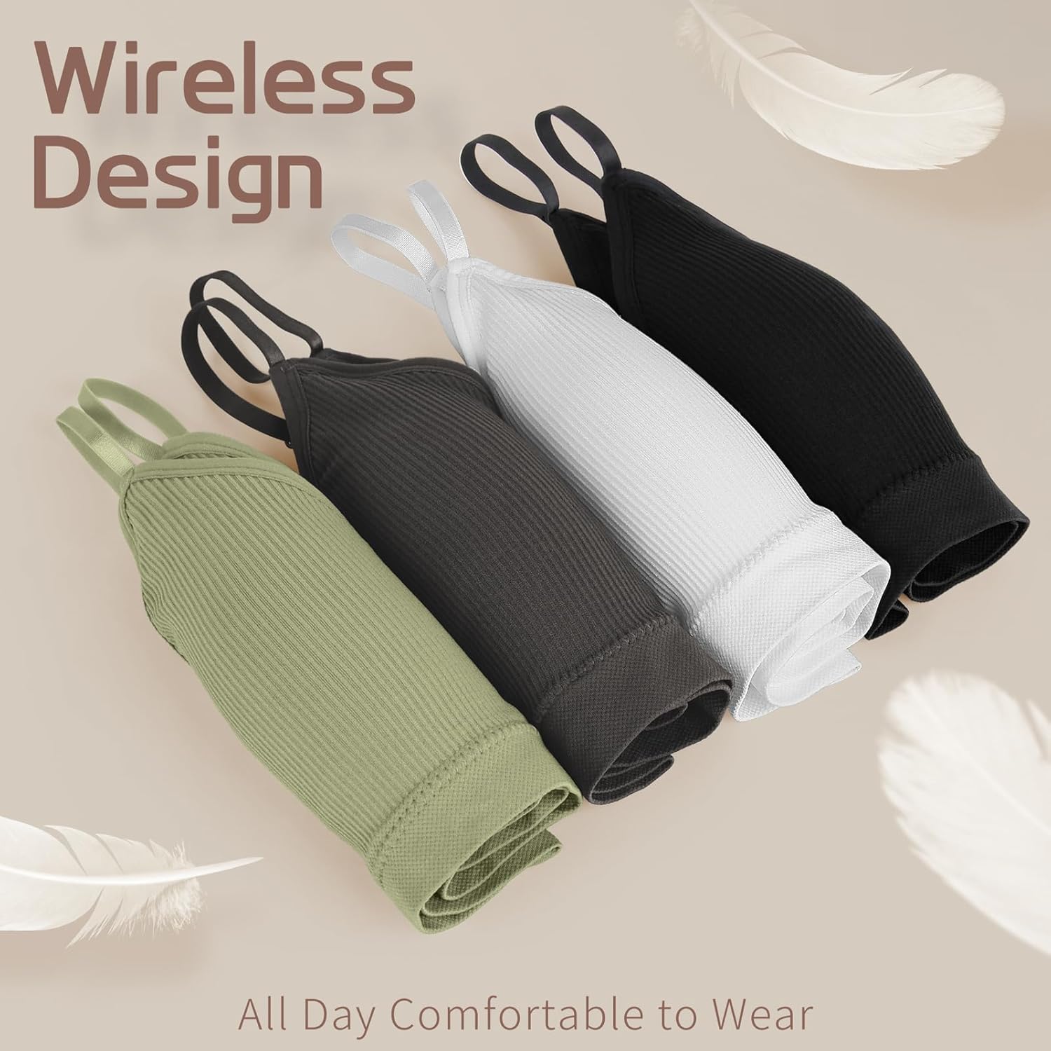 KCDDUMK 4 Pieces Cami Bras - Women's V-Neck Padded Seamless Straps Bralette Everyday Basic Sleeping Bra - Image 3