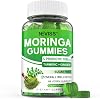 Moringa Gummies for Women Men, Sugar Free, Vegan, with 10 Billion CFU Probiotic Turmeric Ginger Ceylon Cinnamon, Chewable Organic Pure Moringa Leaf Supplement for Adults | Gut & Immune Support, 60Cts