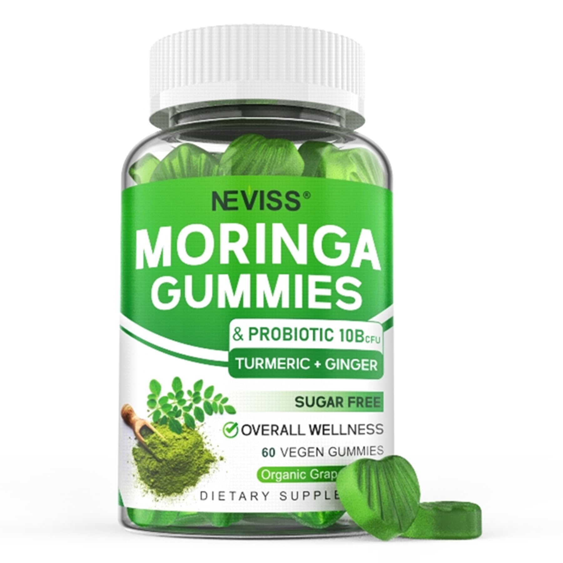 Moringa Gummies for Women Men w/ Probiotic Turmeric Ceylon Cinnamon, 60ct 60 Count (Pack of 1)