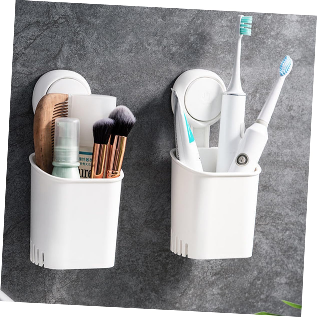 2 Piezas Soporte de Cepillos de Dientes con Ventosa Fuerte para Pared Organizador de Cepillos Manuales y Eléctricos Porta Pasta y Maquinillas Caja de Almacenaje Multiusos para Baño