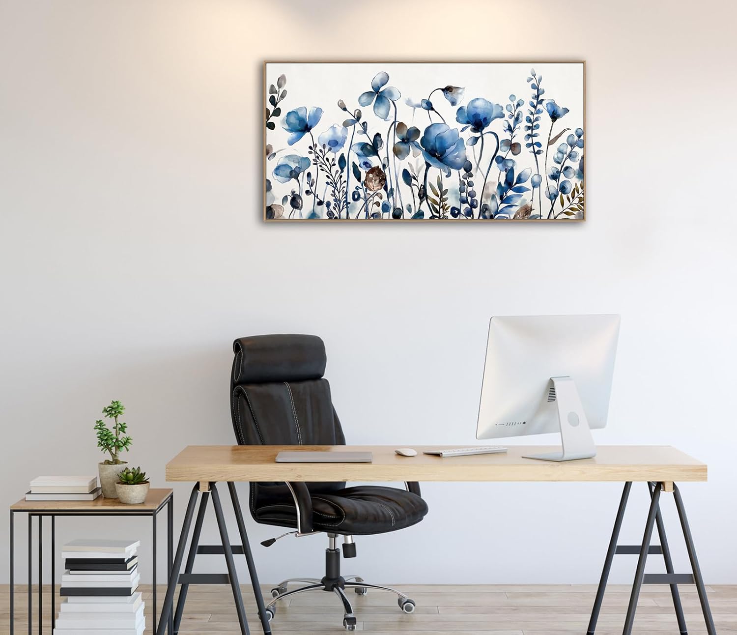 Framed Floral Wall Art Abstract Grey Cream White Grass Flowers Canvas Pictures Modern Landscape Painting Botanical Artwork for Living Room Bedroom Kitchen Office Wall Decor Ready to Hang 20 x 40