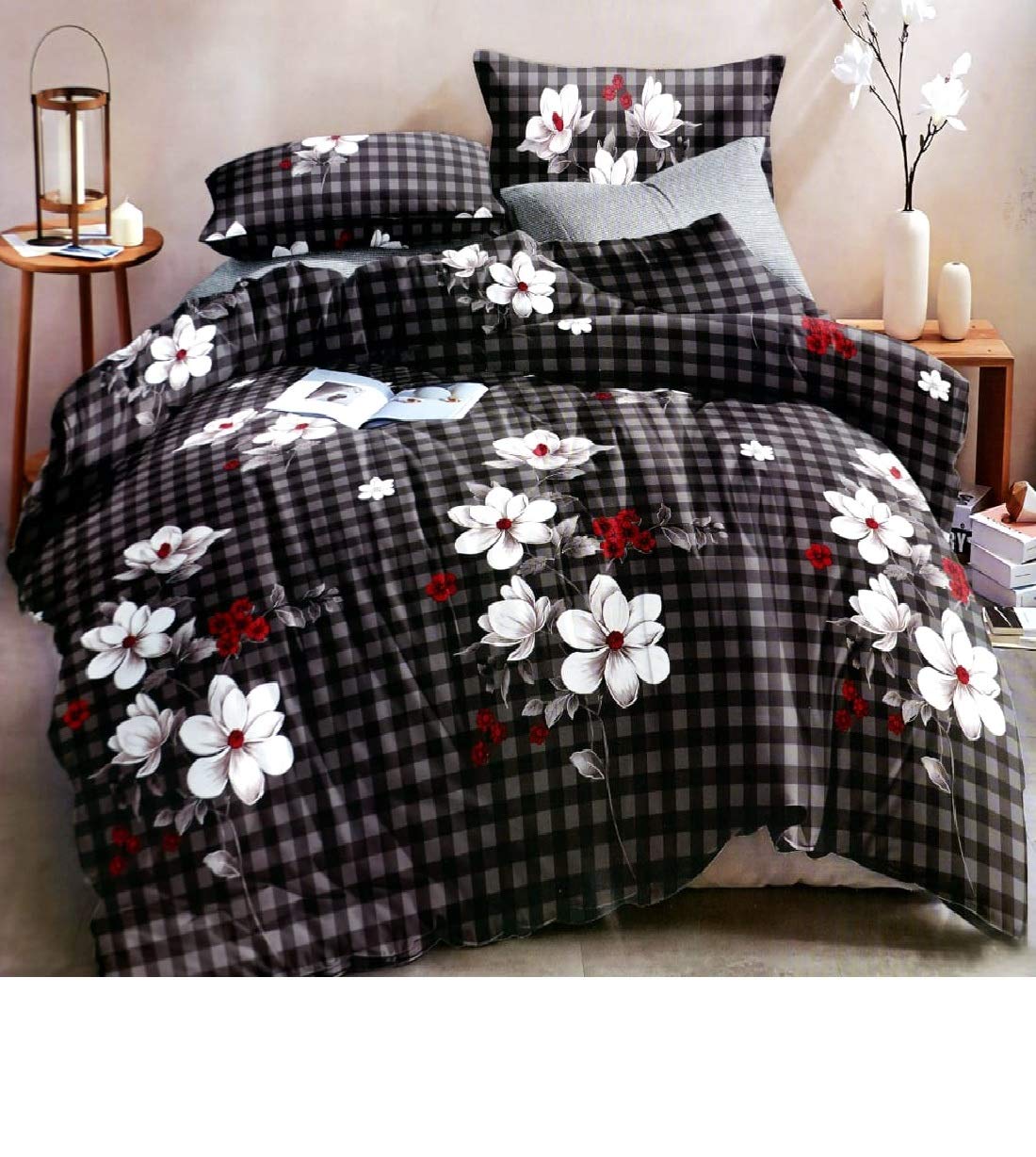 Misthi Cotton White Flower Double Bedsheet with Two Pillow Cover