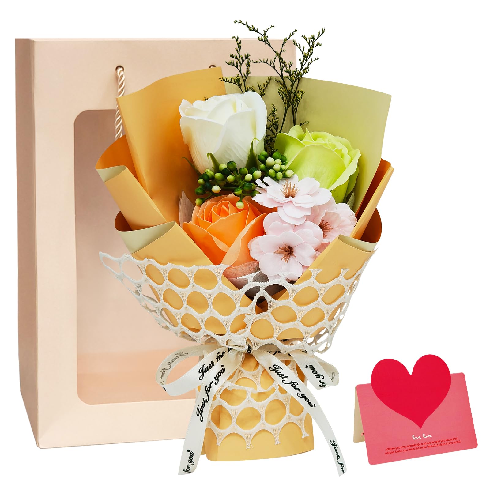 BlissPost ソープフラワー 花束 桜 薔薇 そのまま飾れる 造花 誕生日 ギフト シャボンフラワー ブーケ 花 退職 女性 人気 卒業式 プレゼント 送別品 送別会 記念品 母の日 父の日 敬老の日 結婚 還暦 プロポーズ 新築 古希 開店祝い インテリア バラ バレンタイン 飾り ボックス 手提げ メッセージカード付き