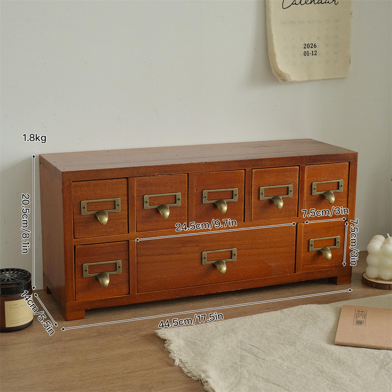 Organizer da scrivania in legno con 7 cassetti, realizzato a mano, per cancelleria, cosmetici e forniture per ufficio, piccoli oggetti