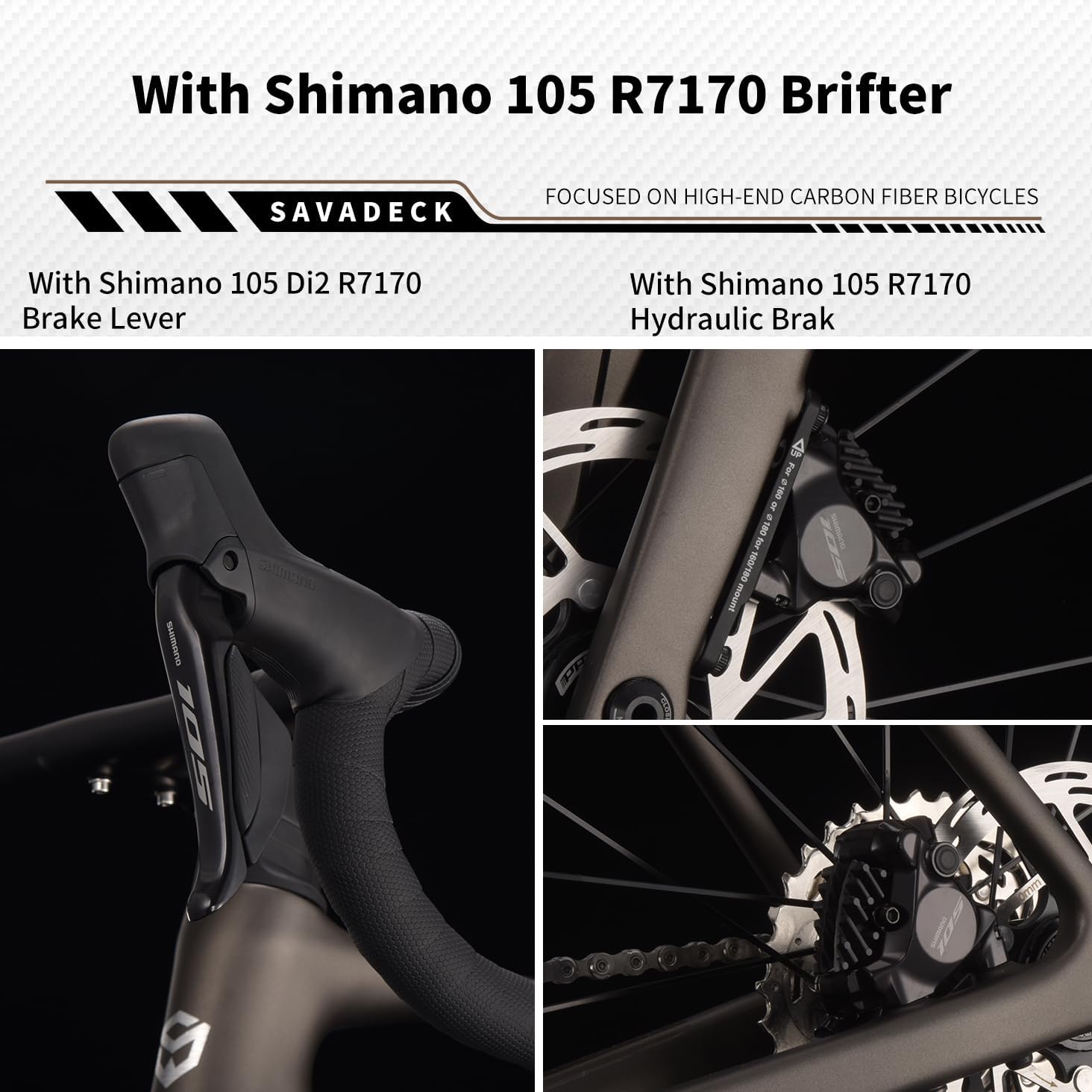 SAVADECK Carbon Road Bike, Lightweight 24-Speed Shifting Road Bicycle with Shimano 105 Di2 7170 Groupset, Carbon Frame with 700C Carbon Wheelset Disc Brake Race Bikes