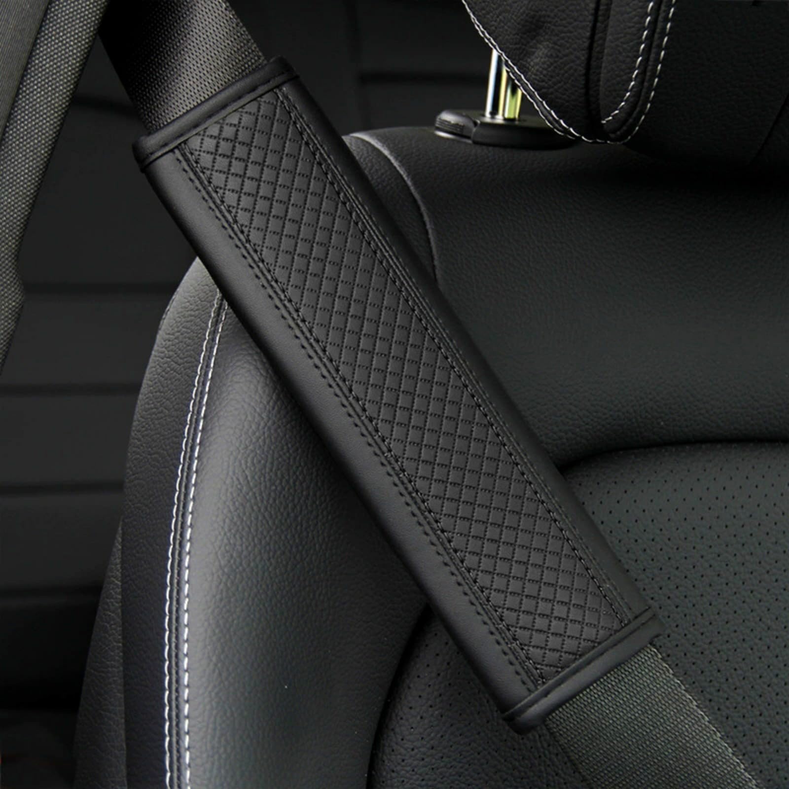 ONEMAJI 2 Pcs Car Seatbelt Shoulder Protector Pads for BMW i5 Sedan (G60) 2023-, Auto Harness Cushion Breathable Rhombus Leather Vehicle Strap Covers,A