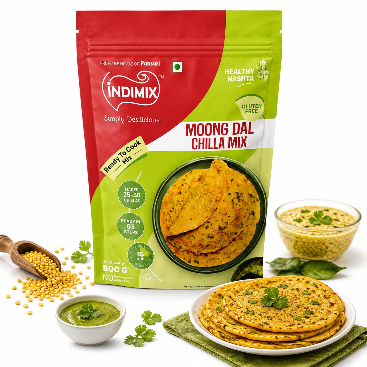 INDIMIX Moong Dal Chilla Mix 500g