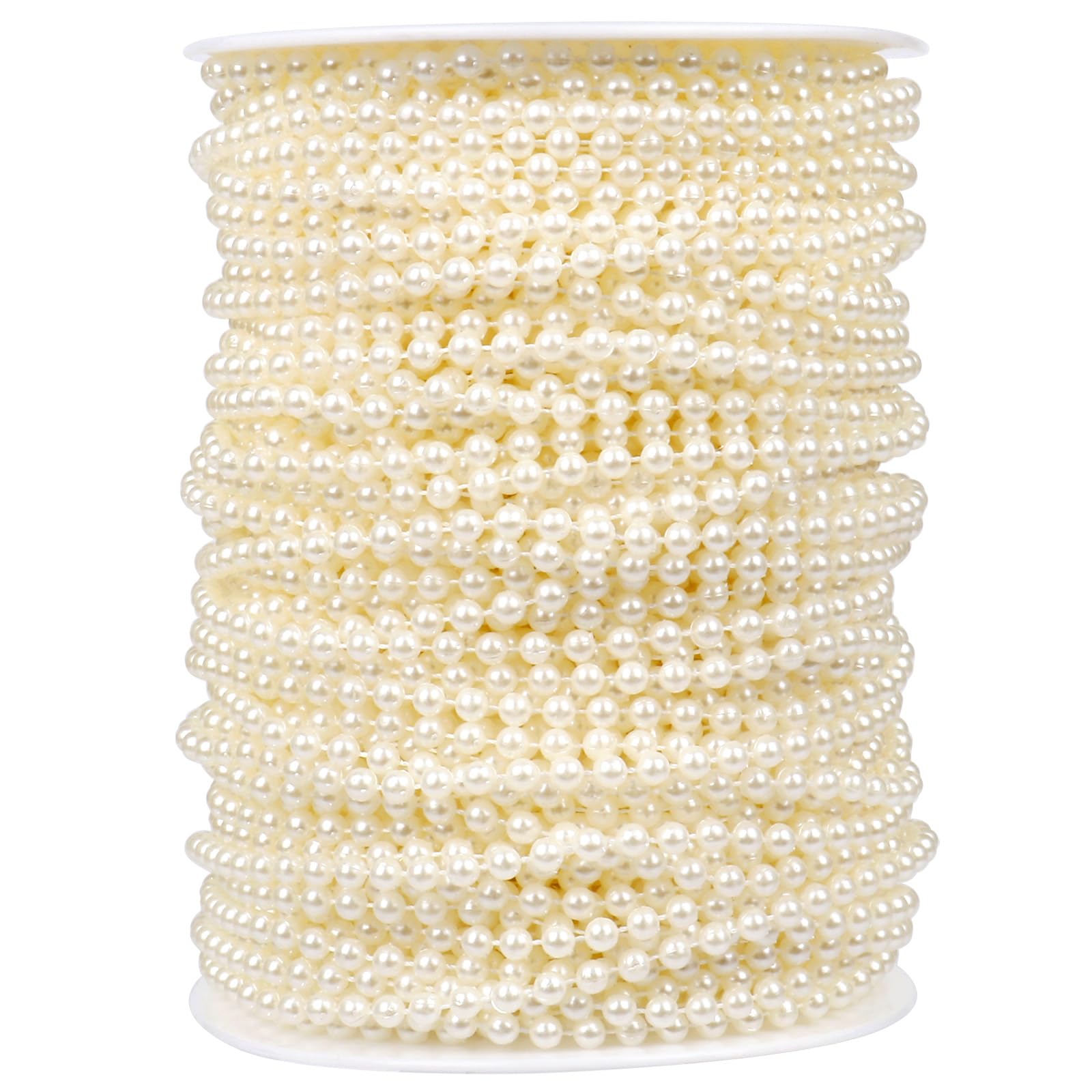 [177Feet] Pearl Beads Garland, 4MM 59 Yards Faux Pearl Beads String Roll Bulk for DIY Craft Wedding Party Christmas Tree Decoration