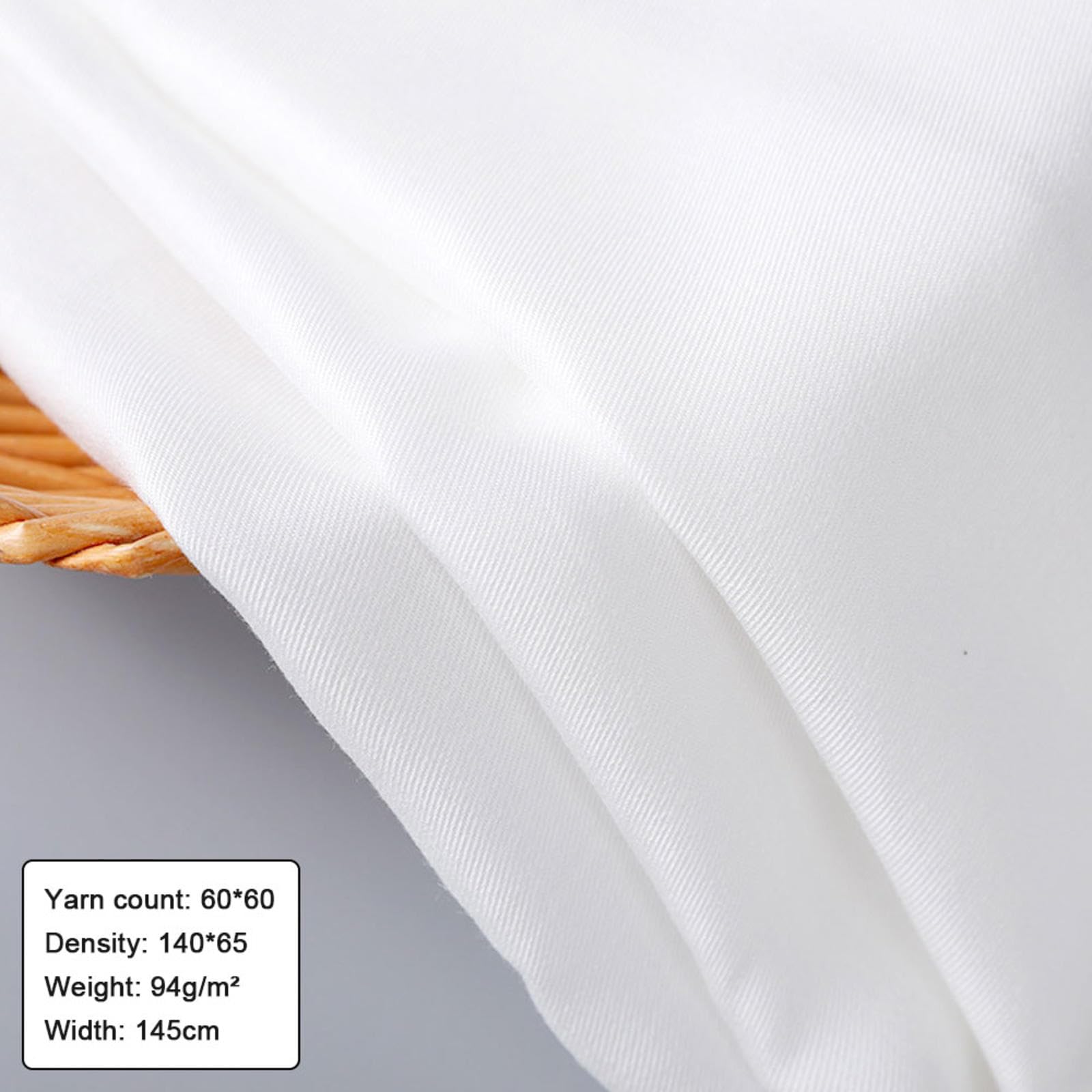 DTREEL Tessuto Twill di Cotone Artificiale Bianco Solido Venduto al Metro, Larghezza 145 cm/57 Pollici, S60*60 140 * 65, Tessuto per Camicie e Pantaloni Eleganti, Tessuto di Base Stampato,PD06-6m