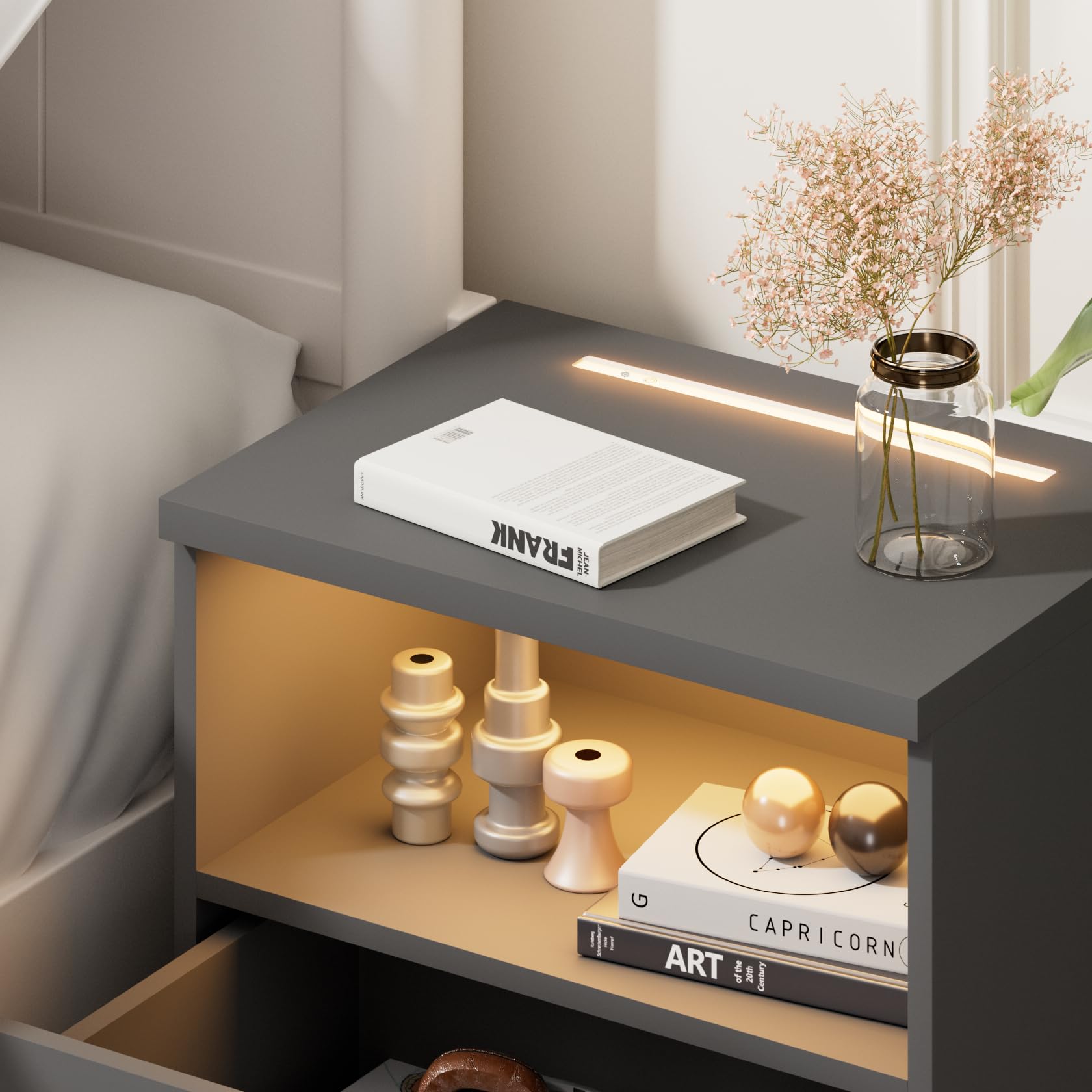 Casaria® Comodino Set da 2 Illuminazione LED Touch 40x28x55cm in Legno 2 Cassetti Camera da Letto Tavolino Comodini