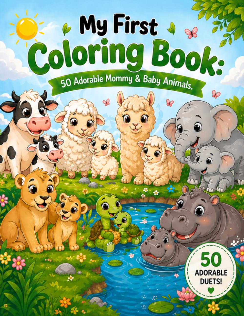 My First Coloring Book: 50 Adorable Mommy & Baby Animals: Perfect for Toddlers Ages 4-5 | Easy and Fun Coloring Pages with Thick Lines for Little Hands