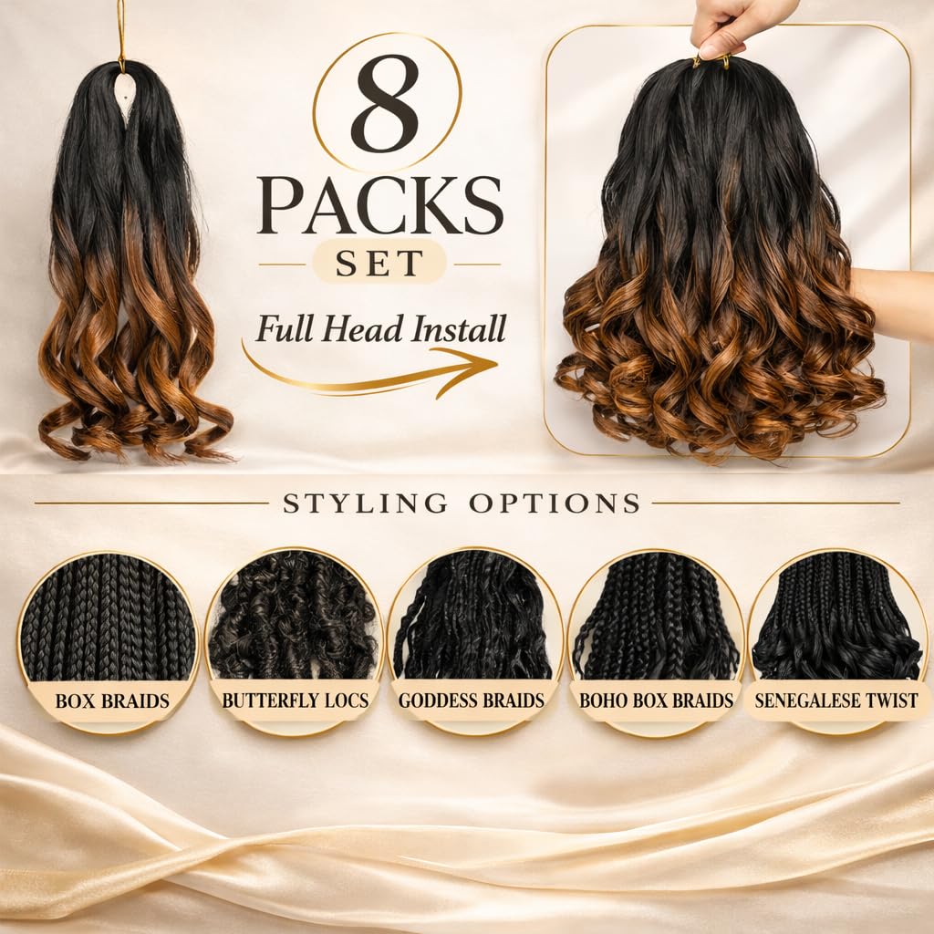 French Curl Braiding Hair 18 Inch Curly Braiding Hair 8 Packs Pre Stretched Bouncy Loose Wave French Curls Crochet for Black Women (1B/30, 18 inch (pack of 8))