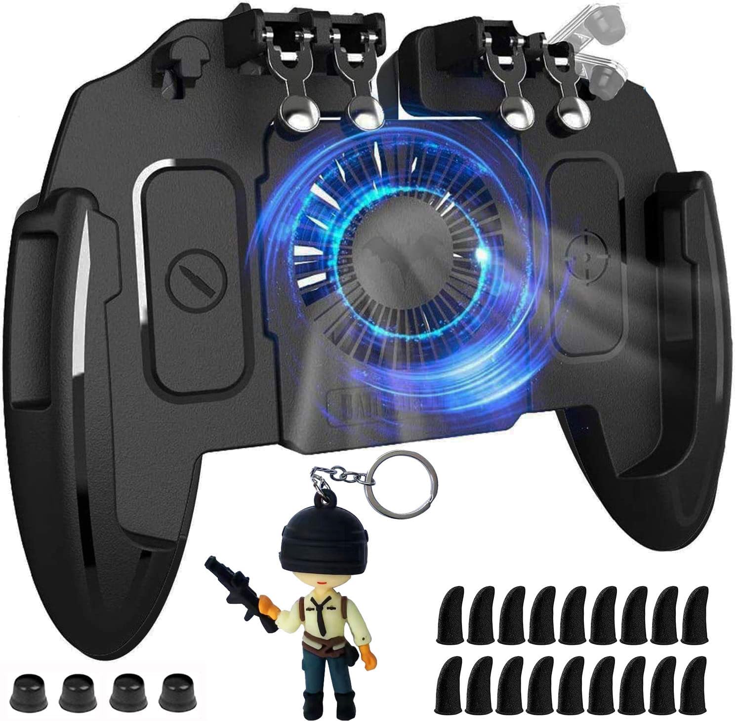 Mikirini 20 in 1 Mobile Phone Game Controller w/built-in Battery & Cooling Fan for 4.5-6.7" iPhones/Android Phones, compatible with PUBG Mobile/Call of Duty Mobile/Fortnitee Mobile/Apex