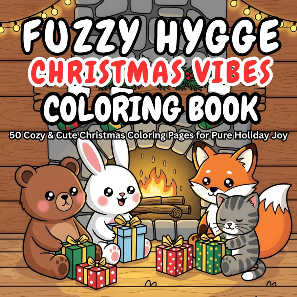Fuzzy Hygge Christmas Coloring Book: Cute & Cozy Holiday Scenes with Adorable Winter Animal Friends – 50 Festive Coloring Pages for Relaxation & Joy