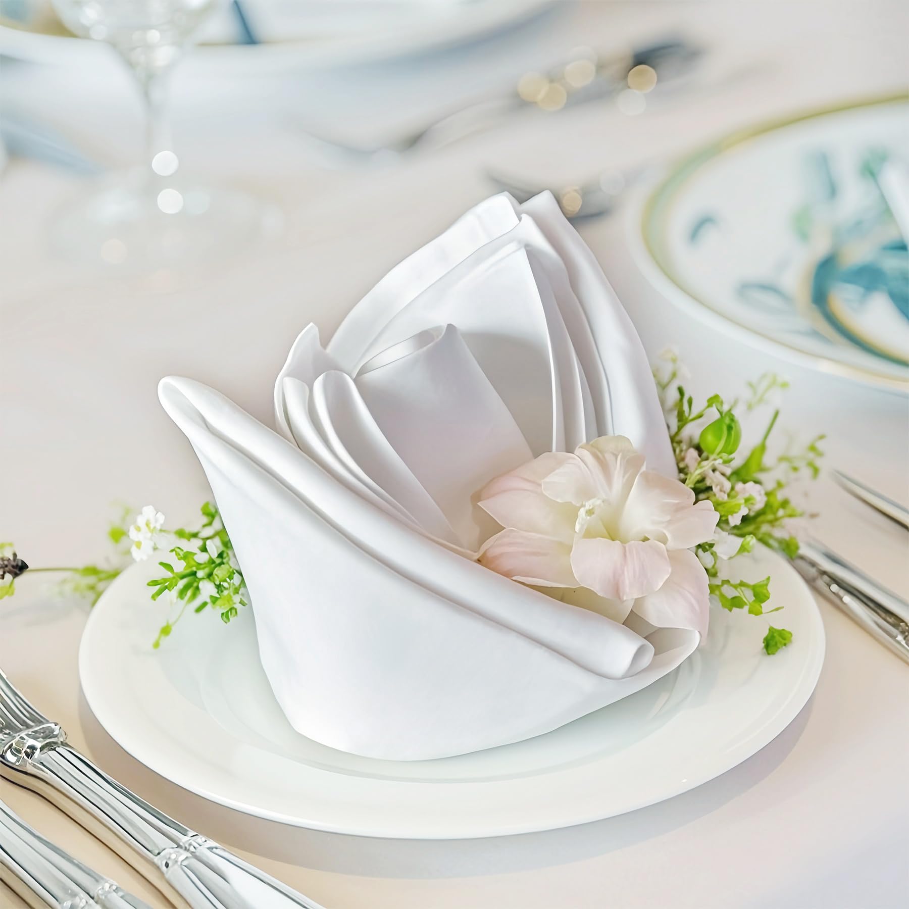 FOLINS&amp;HOME White Cloth Napkins Set of 20, Decorative 20x20 Inch Napkins
