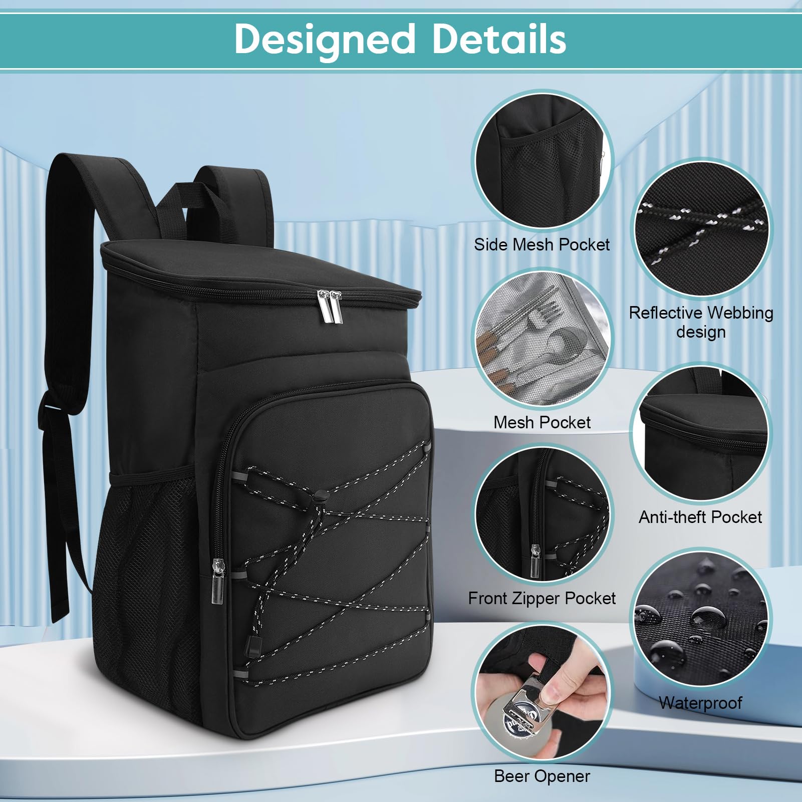Ejoyous, zaino termico da picnic, grande capacità, resistente all'acqua, borsa da pranzo a prova di perdite per viaggio, escursionismo, spiaggia, scuola, campeggio, barbecue